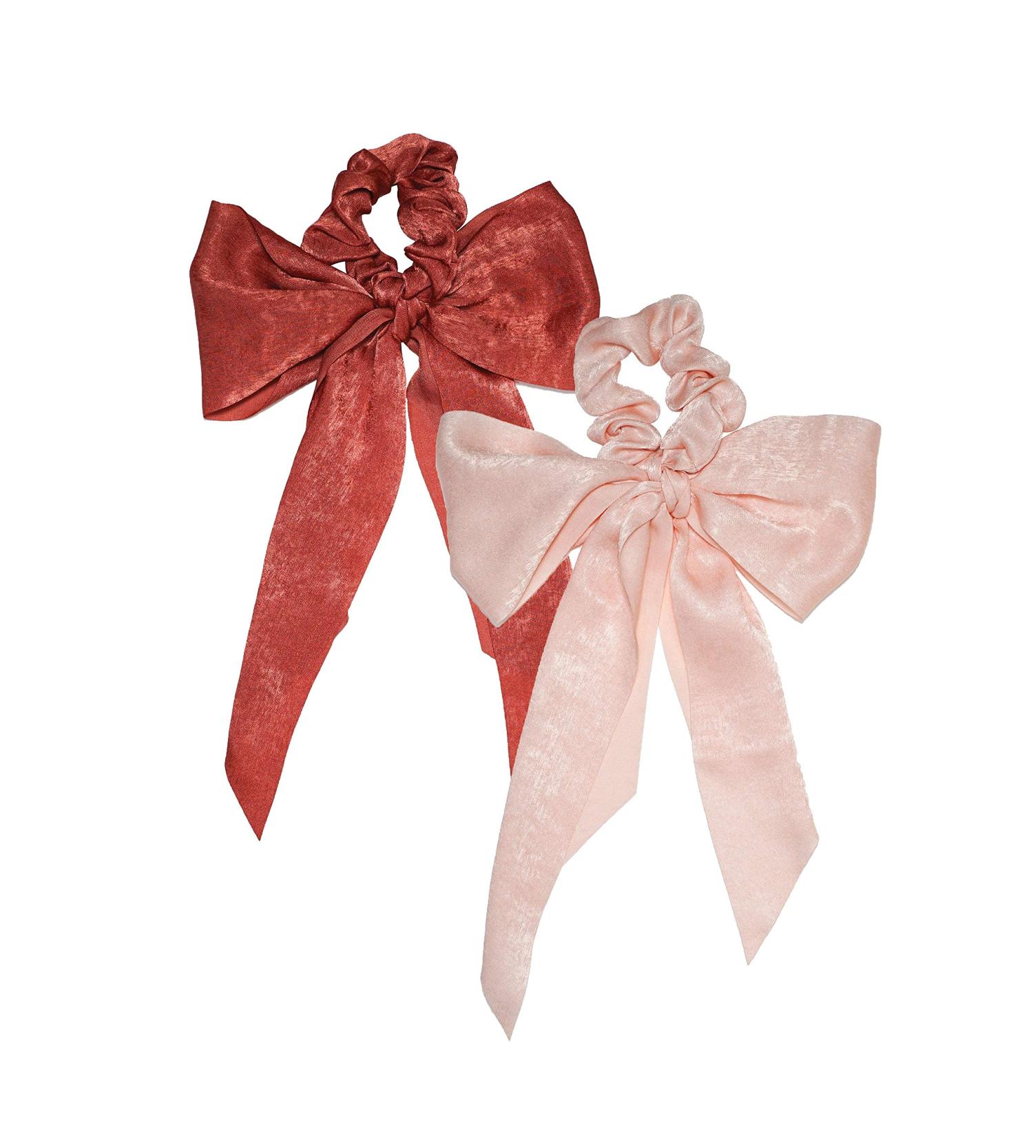 Kitsch Satin Hair Scarf Scrunchies - Stylish Bow Hair Ties for Women and Teens in Blush/Mauve - Buy Online on GoSupps.com