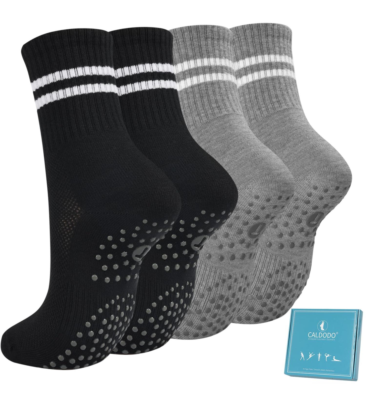 Caldodo Stopper Socks for Women - 4 Pairs Anti-Slip Yoga & Pilates Socks (Sizes 39-42) - Ideal Gifts with Nubs (2 Black/2 Gray) - International Shipping Available - Buy Online on GoSupps.com