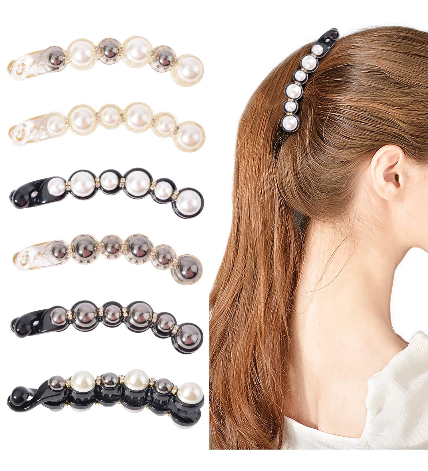 DEEKA 6 PCS Pearl Hair Clips - Banana Clips & Jaw Clips for Women & Girls | 4.1 Inch Rhinestone Barrettes - Buy Online on GoSupps.com