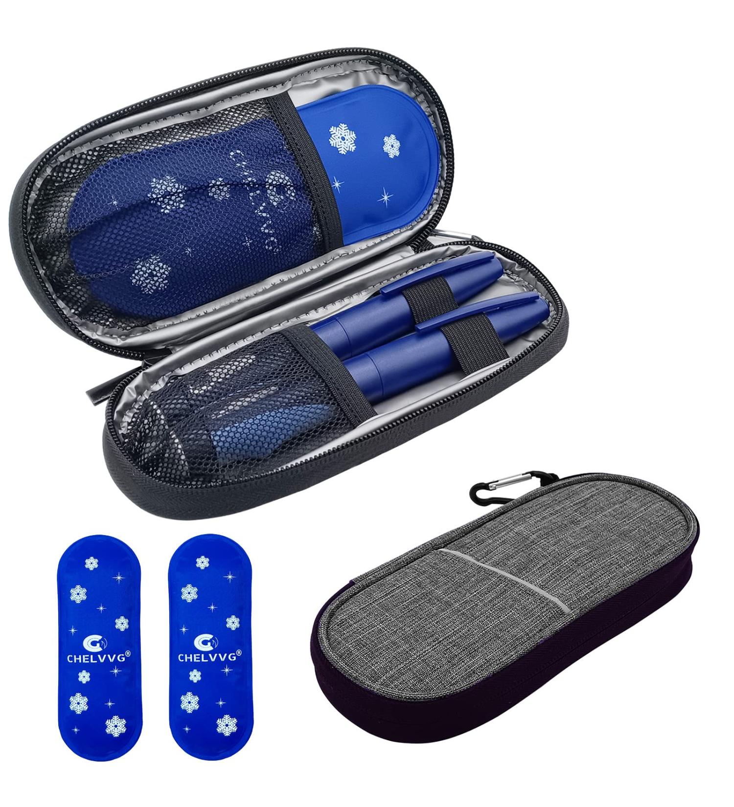 CHELVVG Insulin Cooler Travel Case - Portable Diabetic Medication Organizer with 2 TSA Approved Ice Packs (Grey) - Buy Online on GoSupps.com