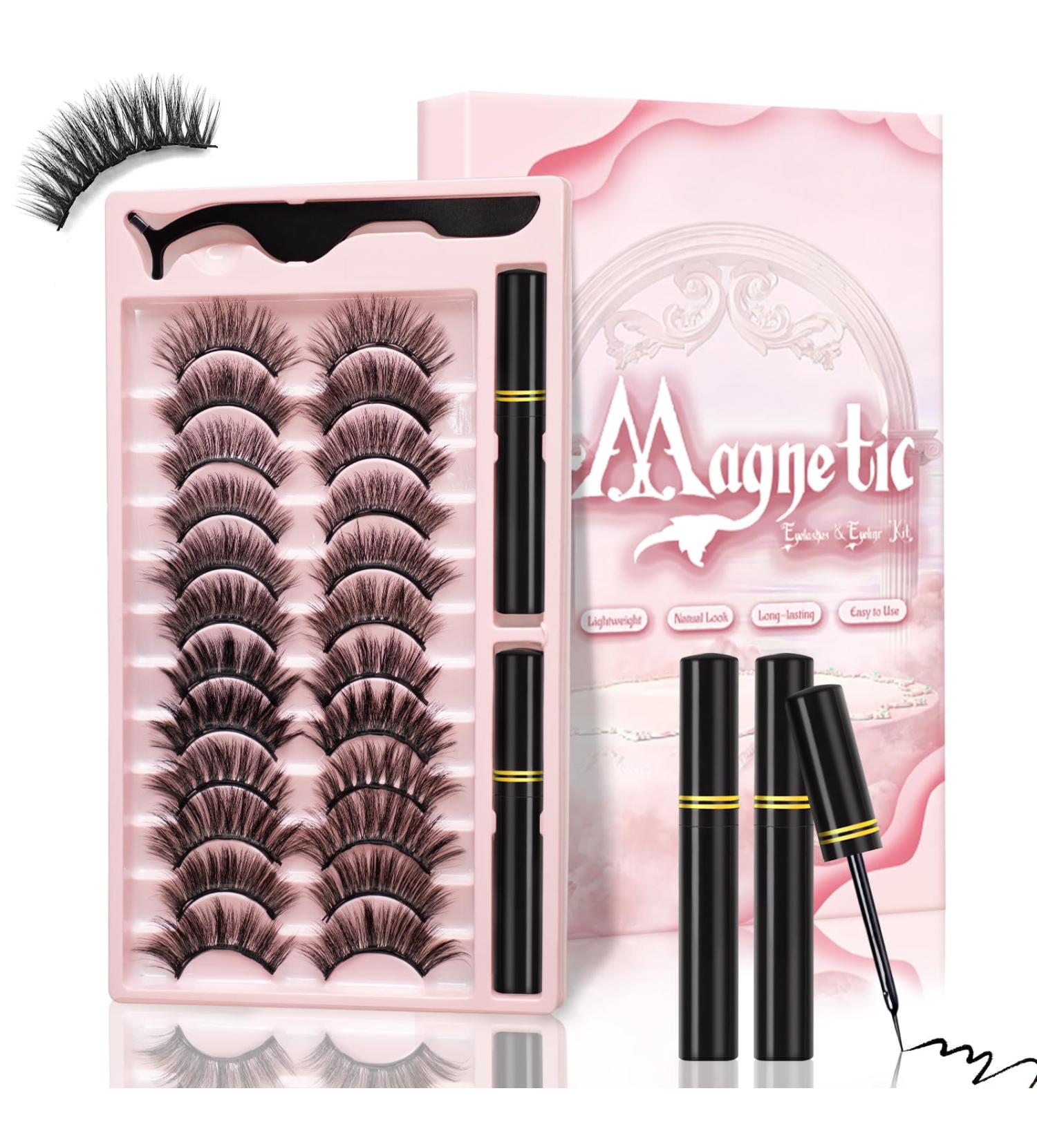 Magnetic Eyelashes & Eyeliner Kit - 12 Pairs 3D Natural Look Reusable & Sweatproof Mink Lashes Easy Application No Glue Needed - Buy Online on GoSupps.com