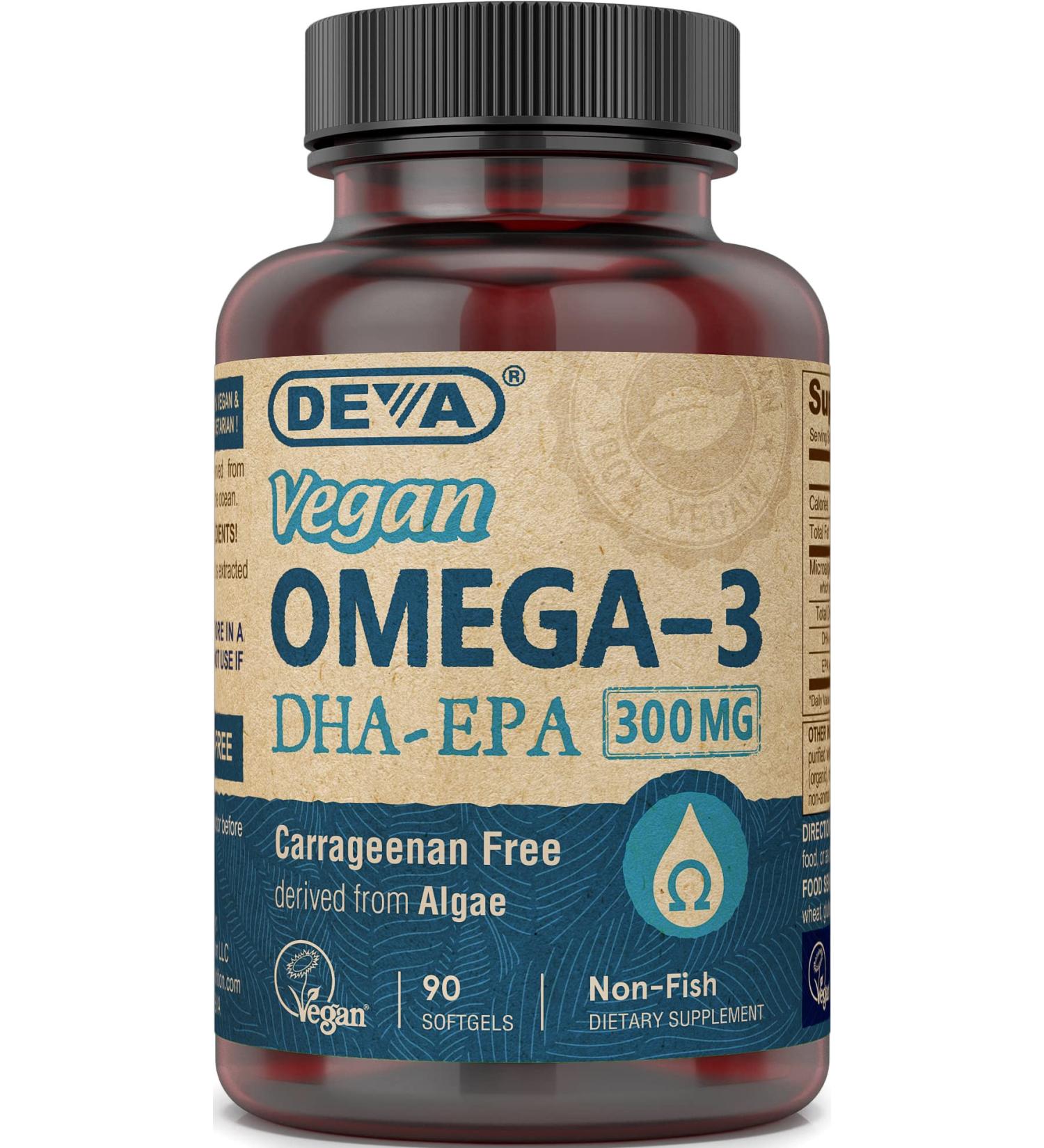 Deva Vegan Omega-3 DHA EPA 300mg | 90 Vegan Softgels for Heart Health - Buy Online on GoSupps.com