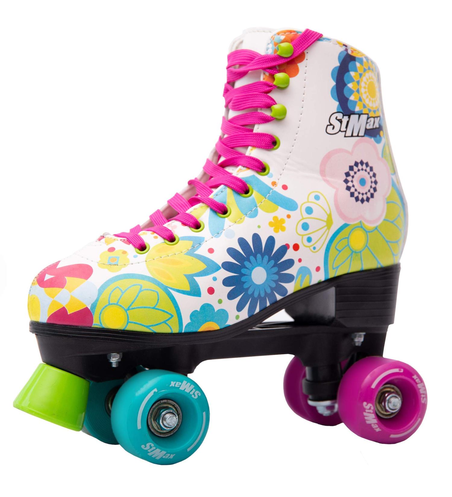 STMAX Roller Skates Women and Girls Classic Derby Quad Skate - Floral Design - Size 7 Women / 5.5 Youth - Buy Online on GoSupps.com