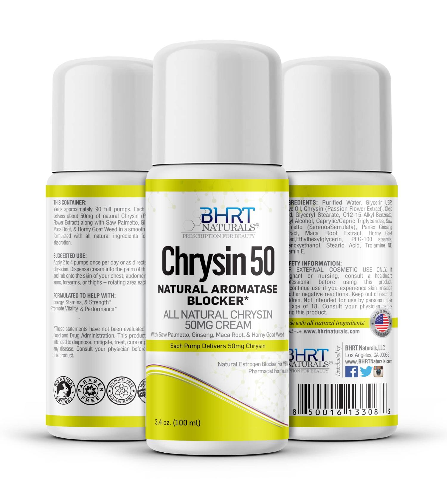 Chrysin Cream 50mg for Men - Natural Aromatase Inhibitor & Anti Estrogen Blocker - 90 Day Supply USA Made Supports Hormone Balance - Buy Online on GoSupps.com