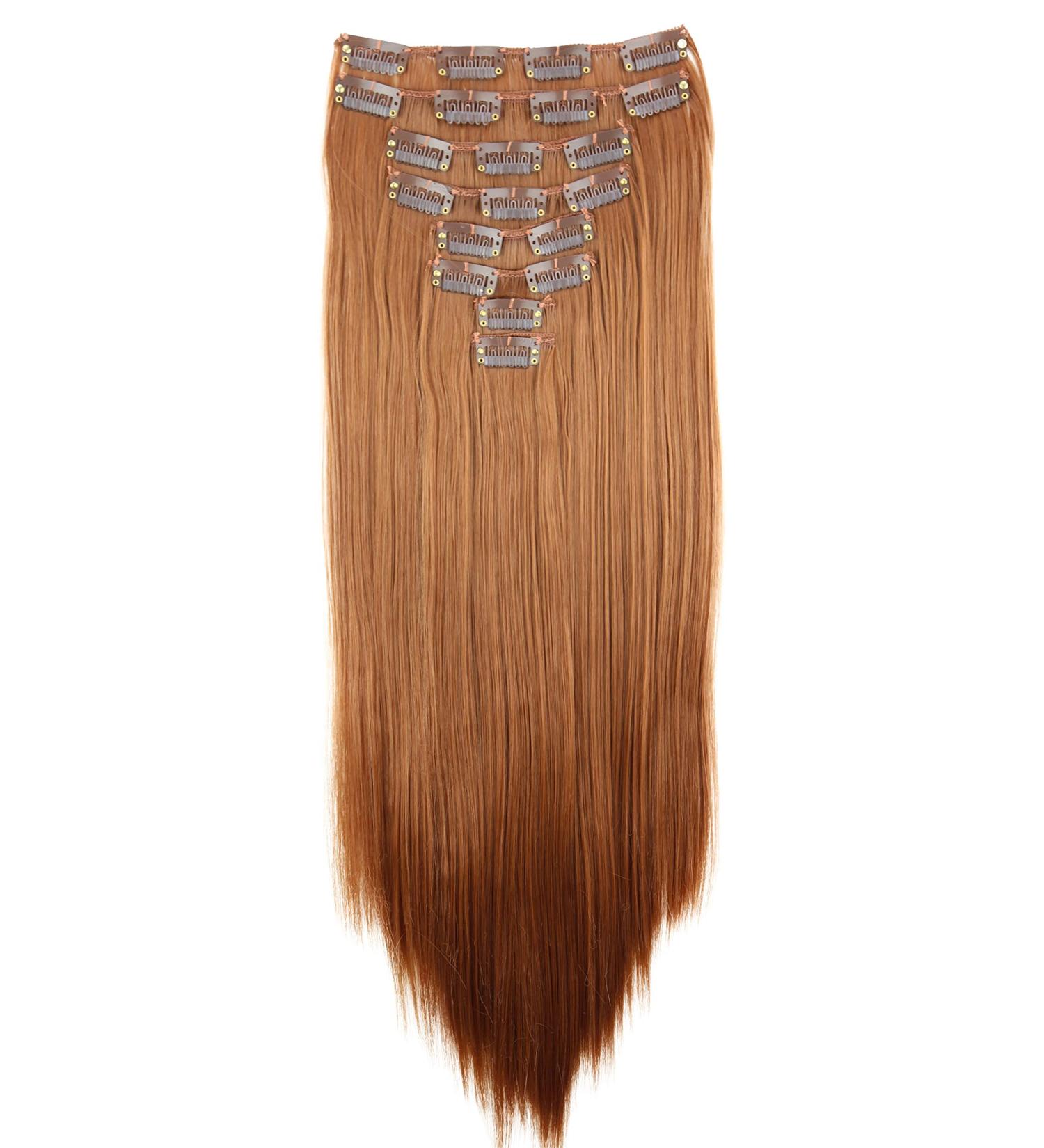 CAISHA by PRETTYSHOP XXL 20 Long Synthetic Clip In Hair Extensions Medium Brown #30 - 8 Pieces Set | CES108 - Buy Online on GoSupps.com