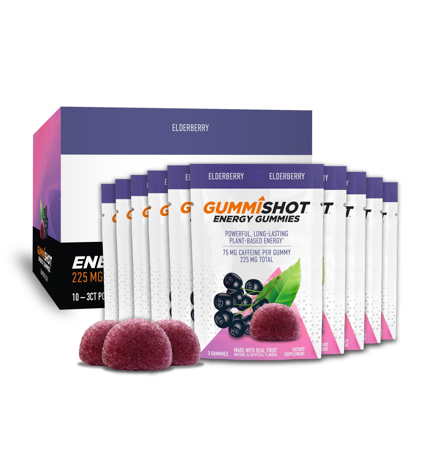 Energy Gummies with Plant-Based Caffeine - 225mg per Pouch | Long Lasting Elderberry Chews (30 Count - Buy Online on GoSupps.com