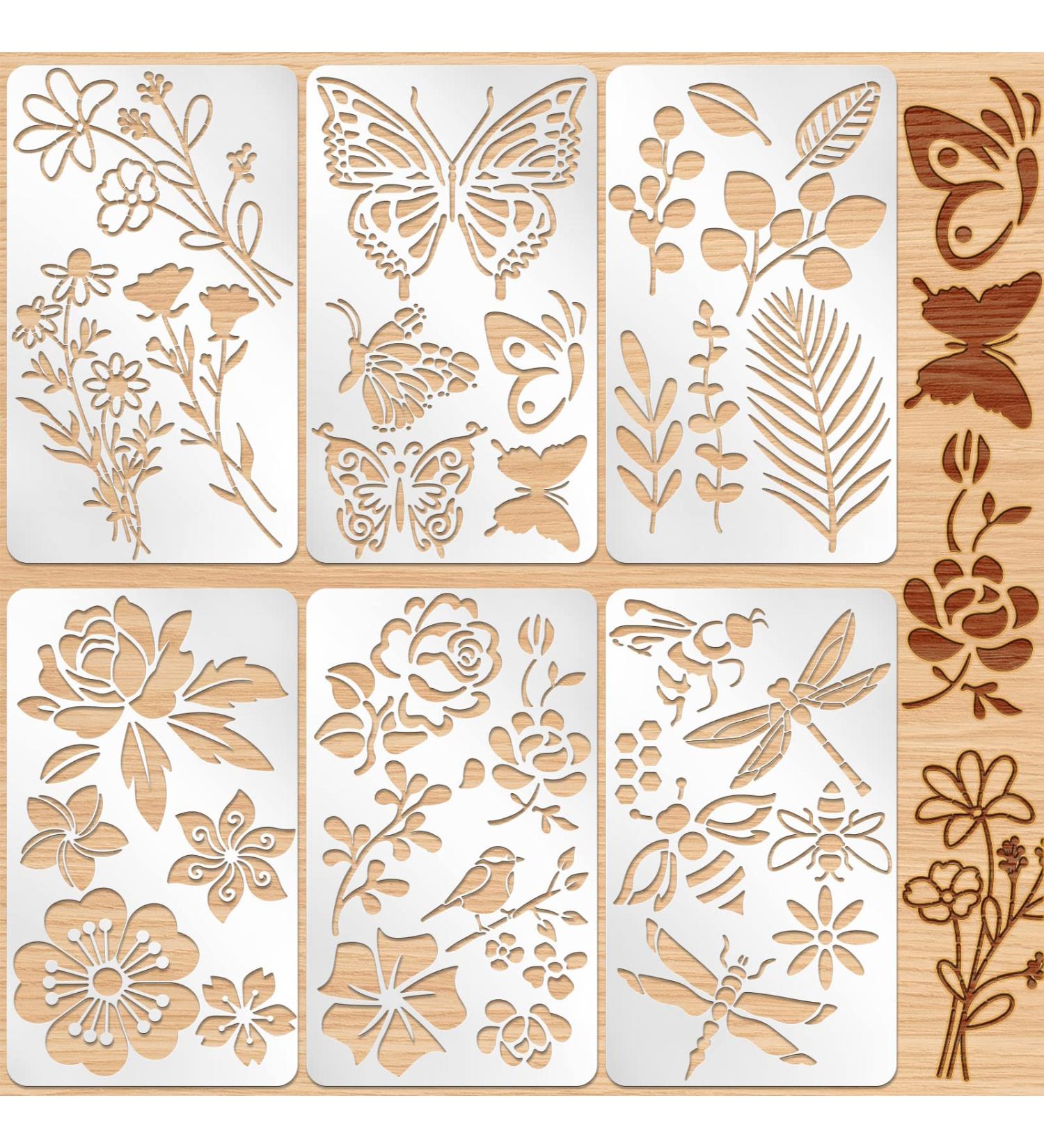 6 Pcs Mixed Letter Number Metal Stencils - Plant Style | Stainless Steel Templates for Wood Carving, Drawing, Engraving | DIY Craft Supplies - Buy Online on GoSupps.com