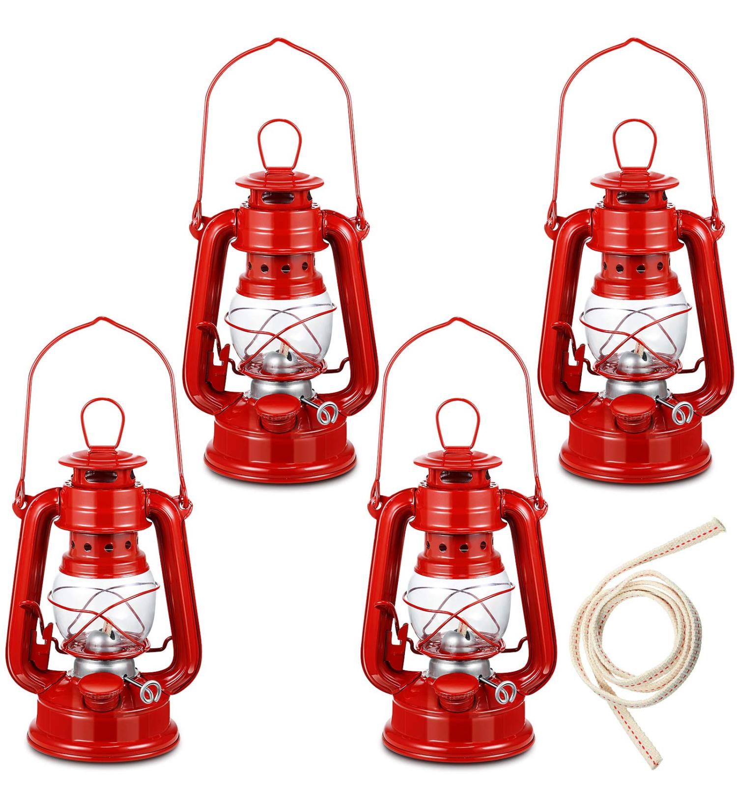 8 Inch Small Red Kerosene Hurricane Lantern Set - Perfect for Christmas Decor, Camping, and Emergency Use (4-Pack) - Buy Online on GoSupps.com