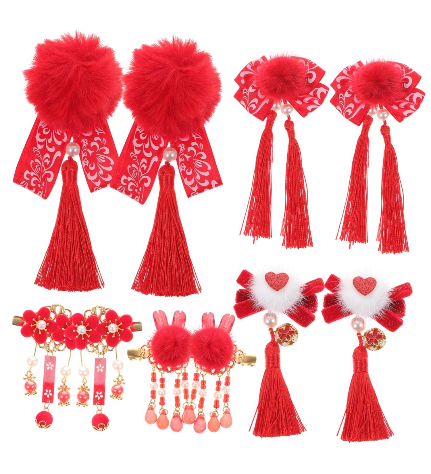 minkissy 5 Pairs Antique Red Hairpin Hanfu Hair Accessories Infant Hair Clips Hair Barrettes for Girls New Year Furry Balls Barrettes Bows Tassels Hair Clips Barrettes Furry Balls Hair Clip - Buy Online on GoSupps.com