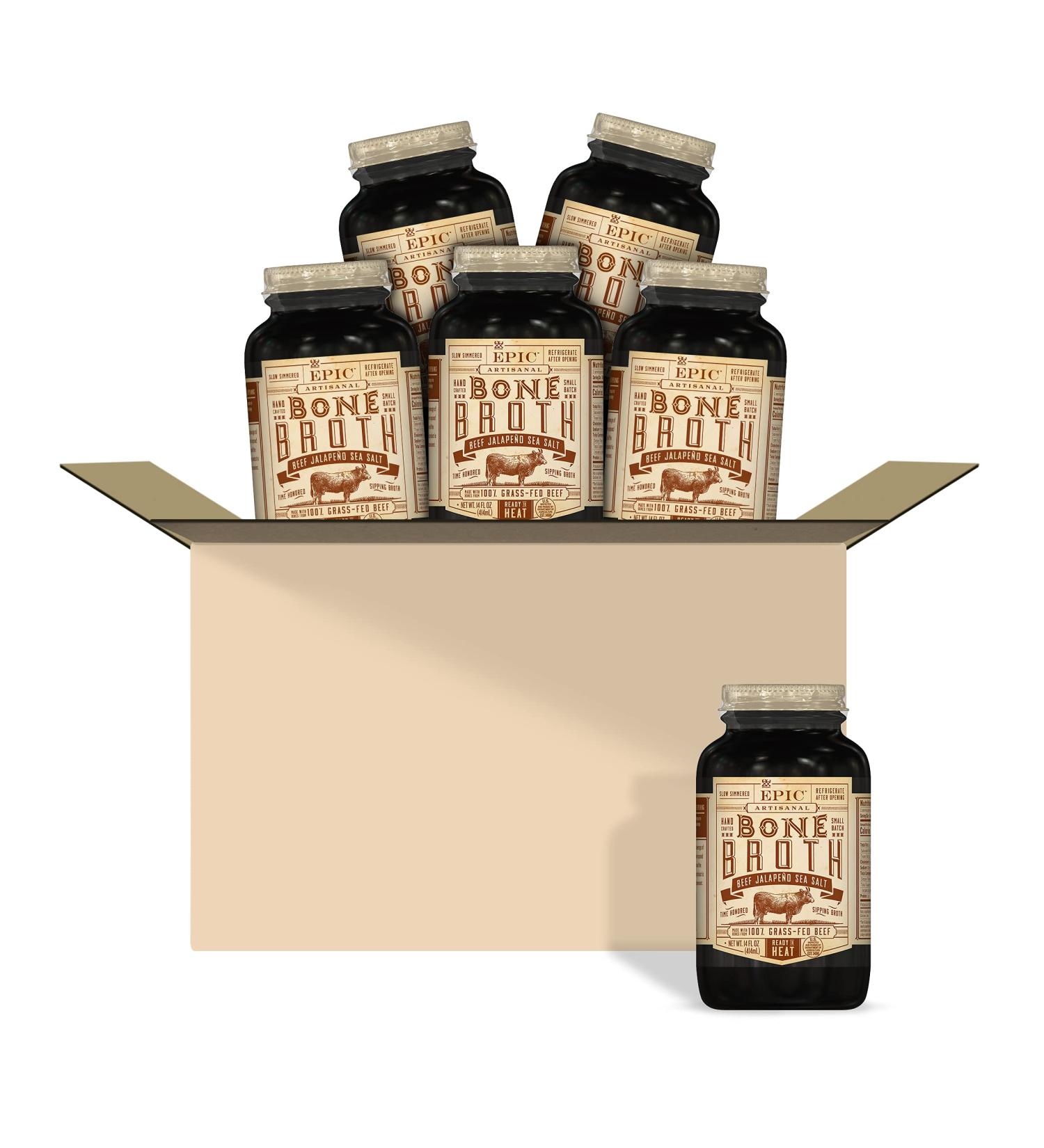 EPIC Beef Jalapeno Sea Salt Bone Broth 14 fl oz (Pack of 6) - Keto & Paleo Friendly - Buy Online on GoSupps.com