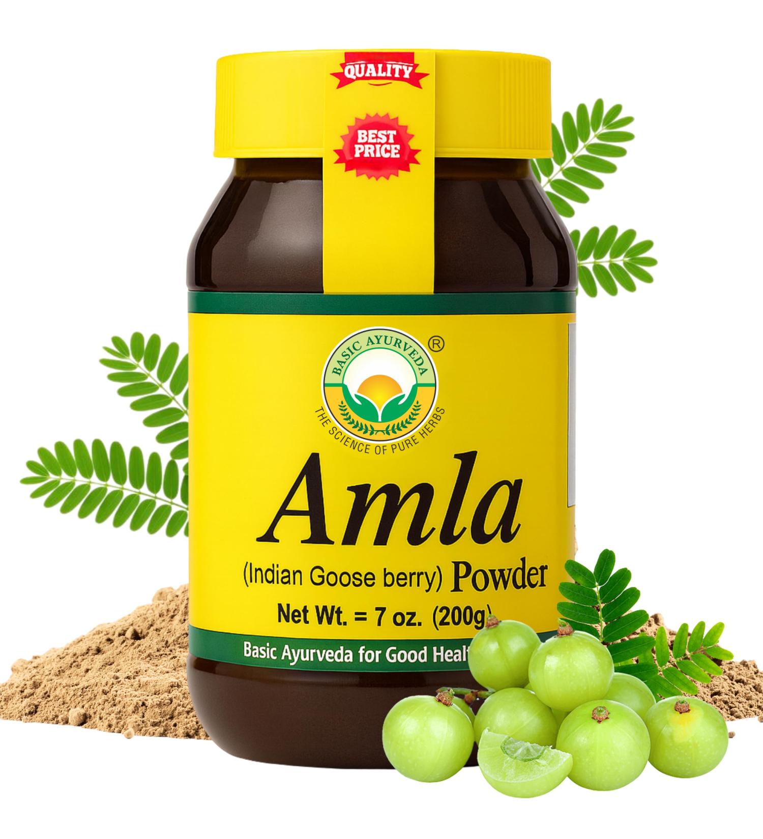 BASIC AYURVEDA Amla Powder | 7.05 Oz (200g) | 100% Raw & Natural Indian Gooseberry (Amalaki) for Hair Skin & Immunity | No Additives | Ideal for Smoothies DIY Masks Herbal Use & Wellness - Buy Online on GoSupps.com