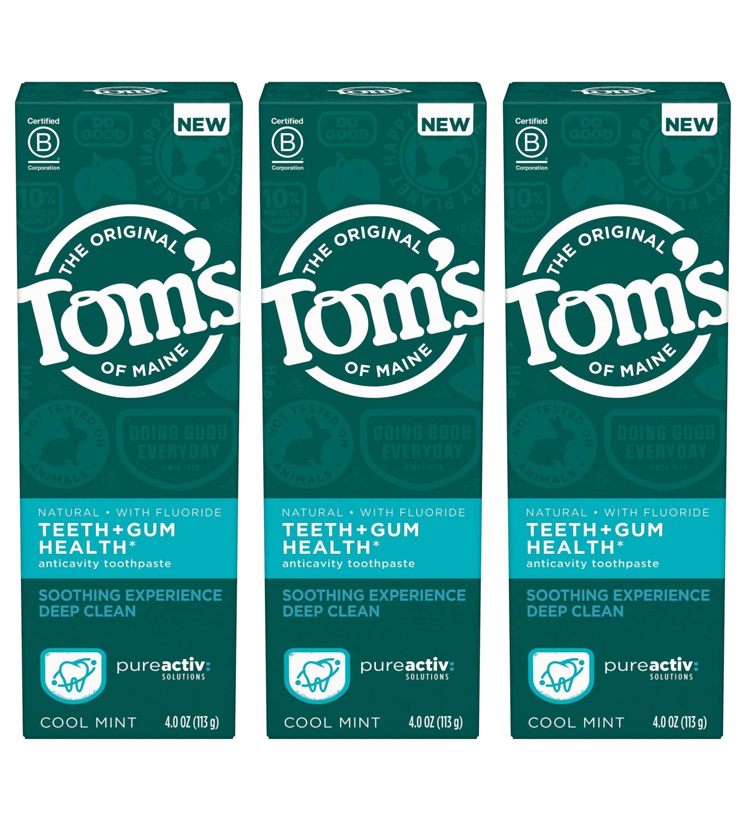 Tom's of Maine PureActiv Teeth + Gum Health Natural Anticavity Toothpaste Gel 4.0oz - 3-Pack - Buy Online on GoSupps.com