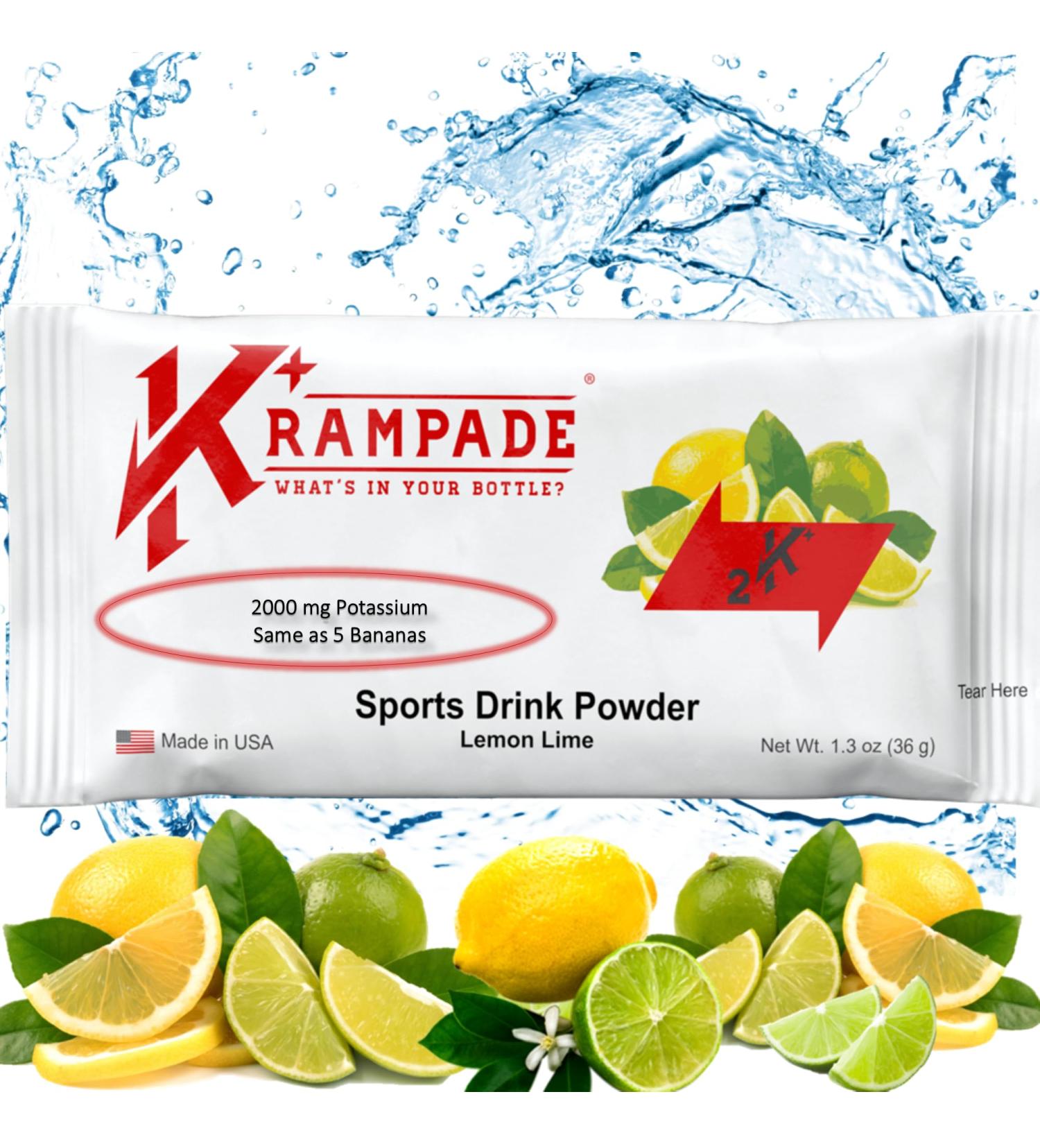 Krampade Original 2K - 2000mg High Potassium Cramp Relief Electrolyte Drink Powder: Faster Recovery Slower Fatigue Optimized Hydration | 20 Single Serving Packets (Lemon Lime) - Buy Online on GoSupps.com