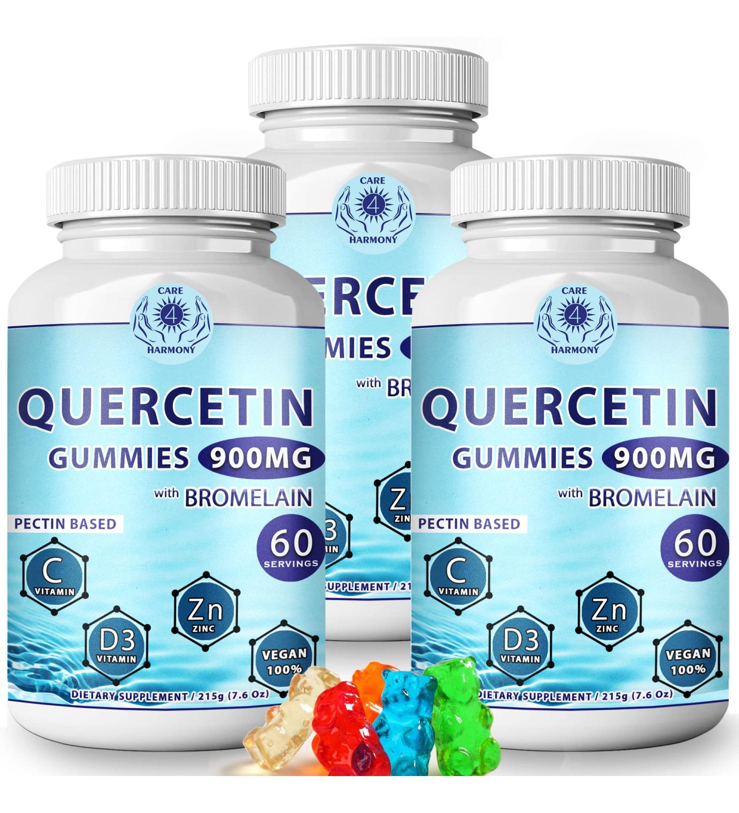 (3Pack) Quercetin Gummies - Quercetin with Bromelain Vitamin C + Zinc Vitamin D3 Chewable Quercetin 900mg Supplements - Quercetin for Kids and Adults (3) - Buy Online on GoSupps.com