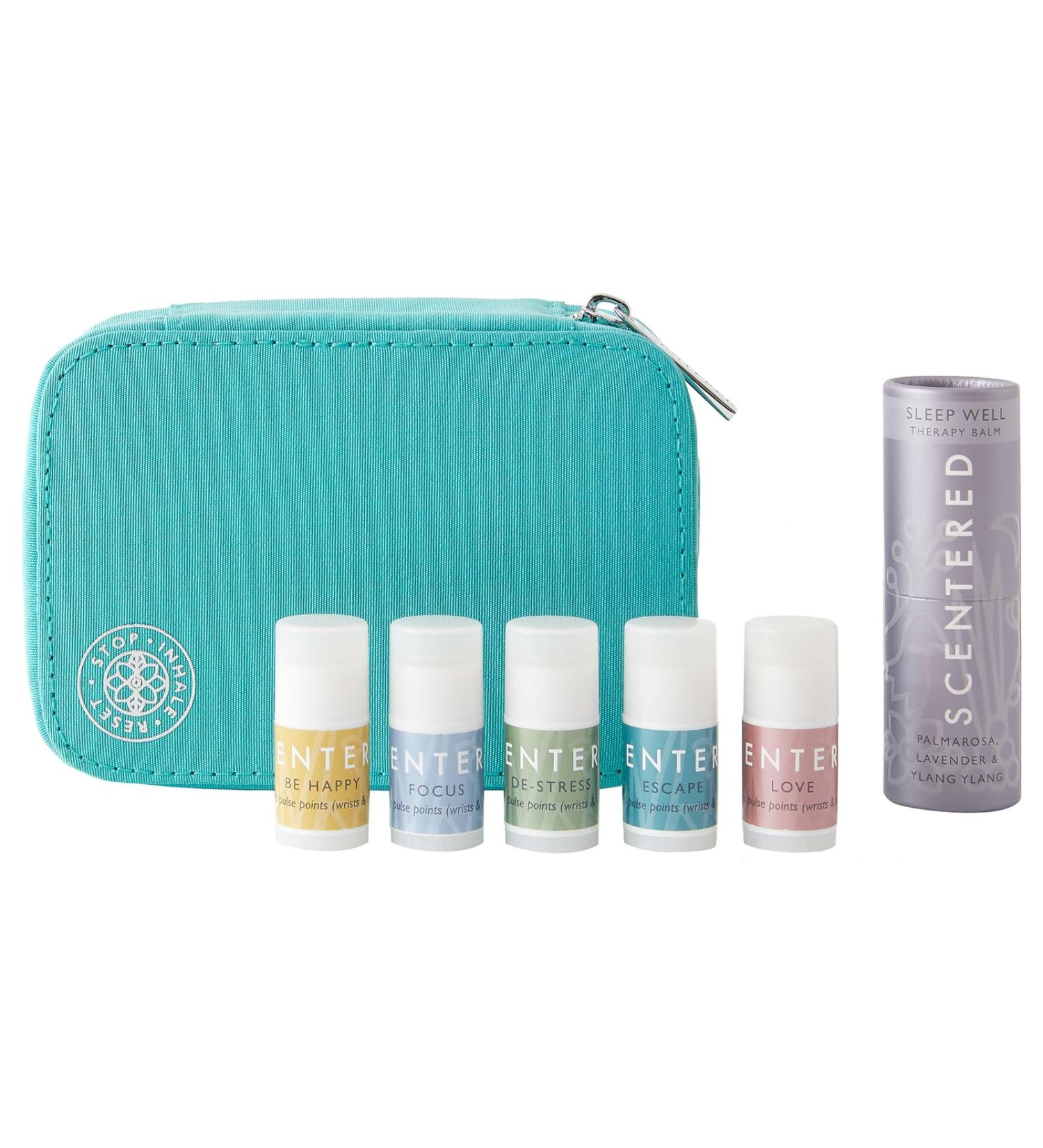 Scentered Aromatherapy Balm Gift Set - Daily Ritual | Sleep Well + 5 Mini Balms - De-Stress, Focus, Happy, Escape, Love | Lavender, Rosemary, Ylang Ylang | Women's Essential Oils Gift, Travel Bag - Buy Online on GoSupps.com