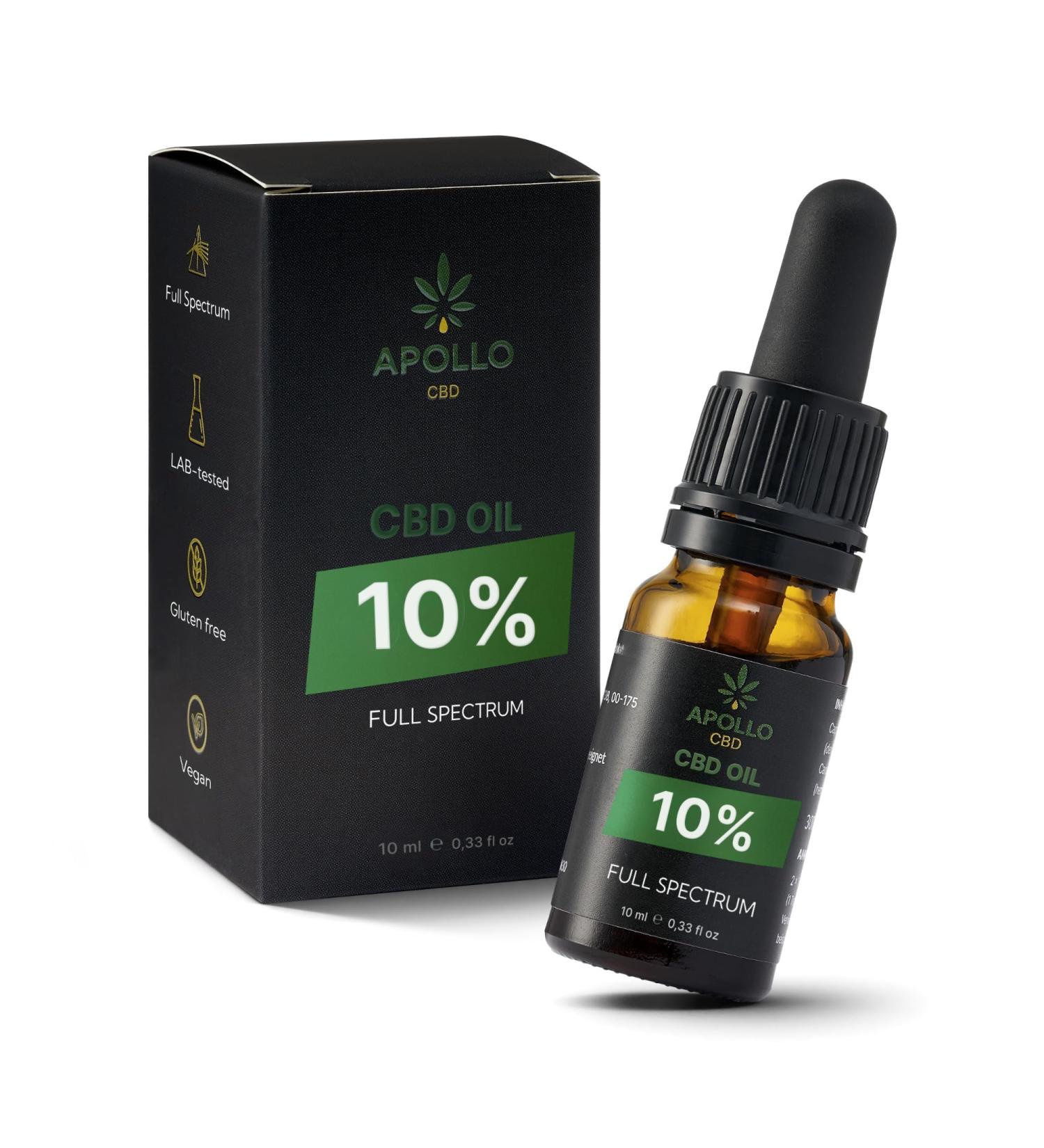 CBD Oil 10% - ApolloCBD - Full Spectrum - CBD - Premium Natural & Lab Tested-10ml-250 drops - Buy Online on GoSupps.com