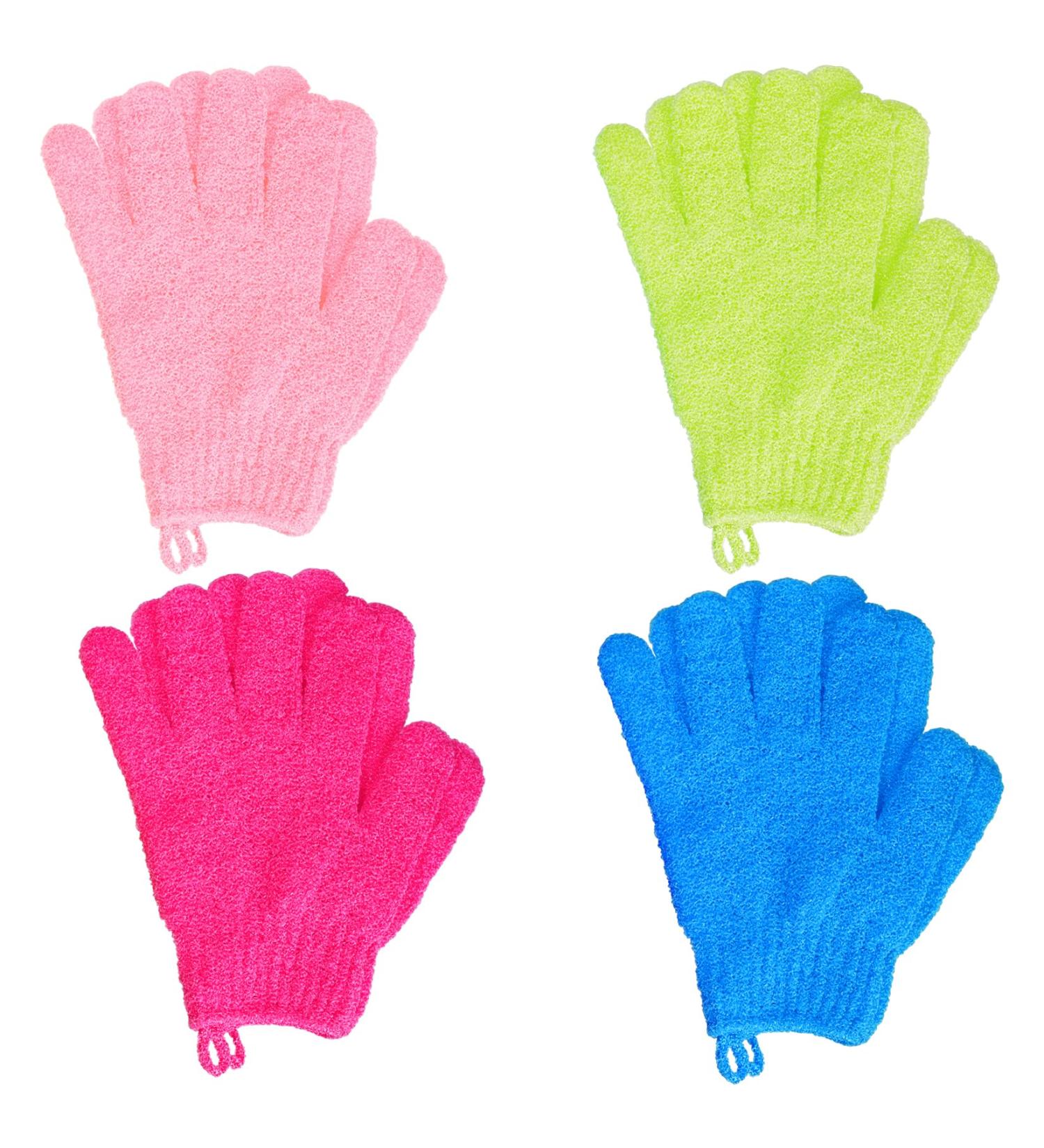 4 Pairs Exfoliating Bath Gloves - Double Sided Shower Mitts | Spa & Bath Accessories in Rose Green Pink Blue - Buy Online on GoSupps.com