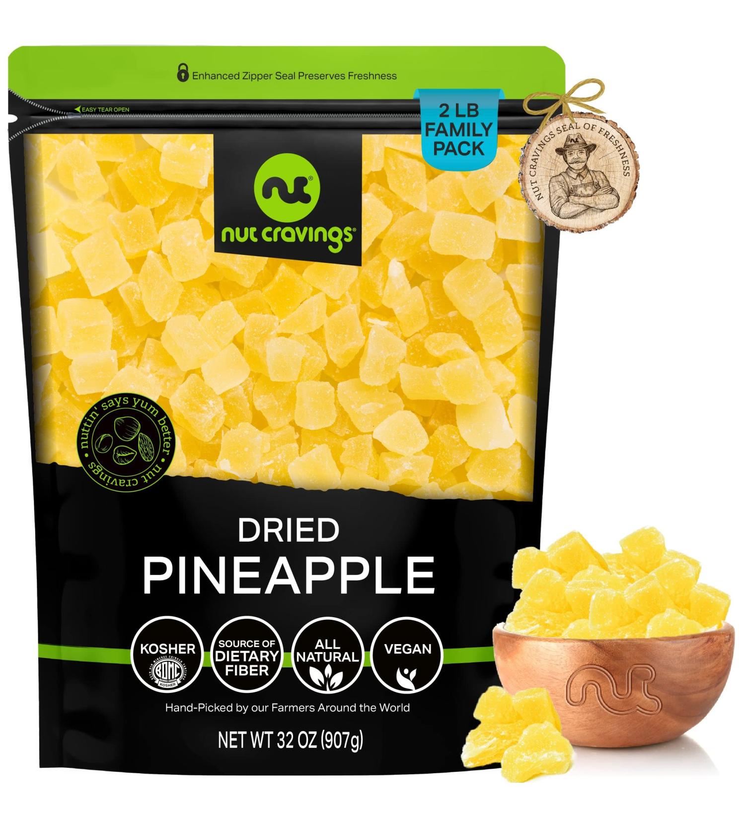 Sun Dried Pineapple Chunks (32oz) - Sweet Dehydrated Fruit Snack, All Natural & Vegan - Resealable Bag, Kosher Certified - Buy Online on GoSupps.com