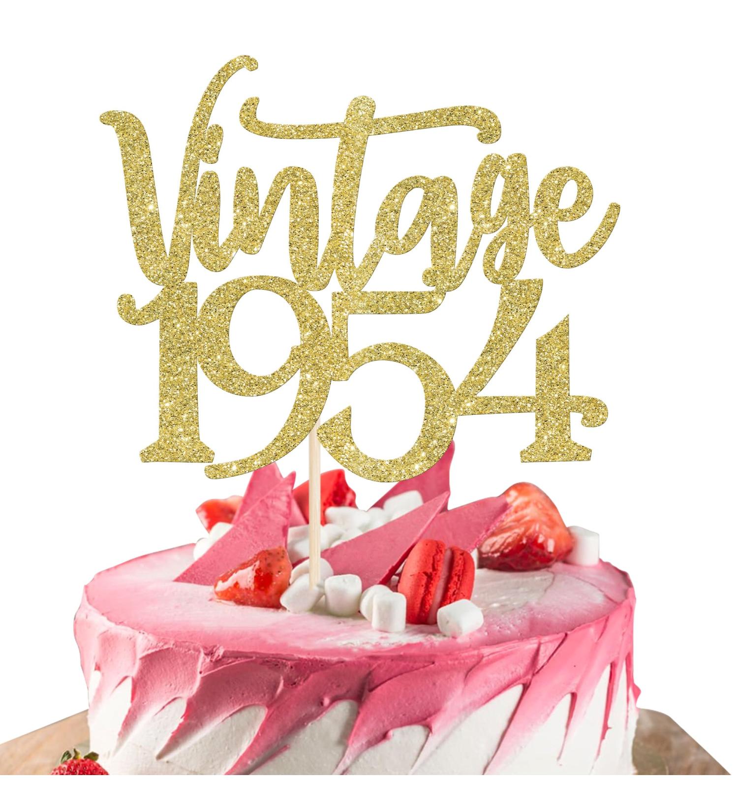 1 Pack Vintage 1954 Cake Topper Seventy Awesome Since 1954 Cupcake Picks Happy 70 and Fabulous Cake Decorations for 70th Birthday Wedding Anniversary Party Supplies Gold 70th Gold