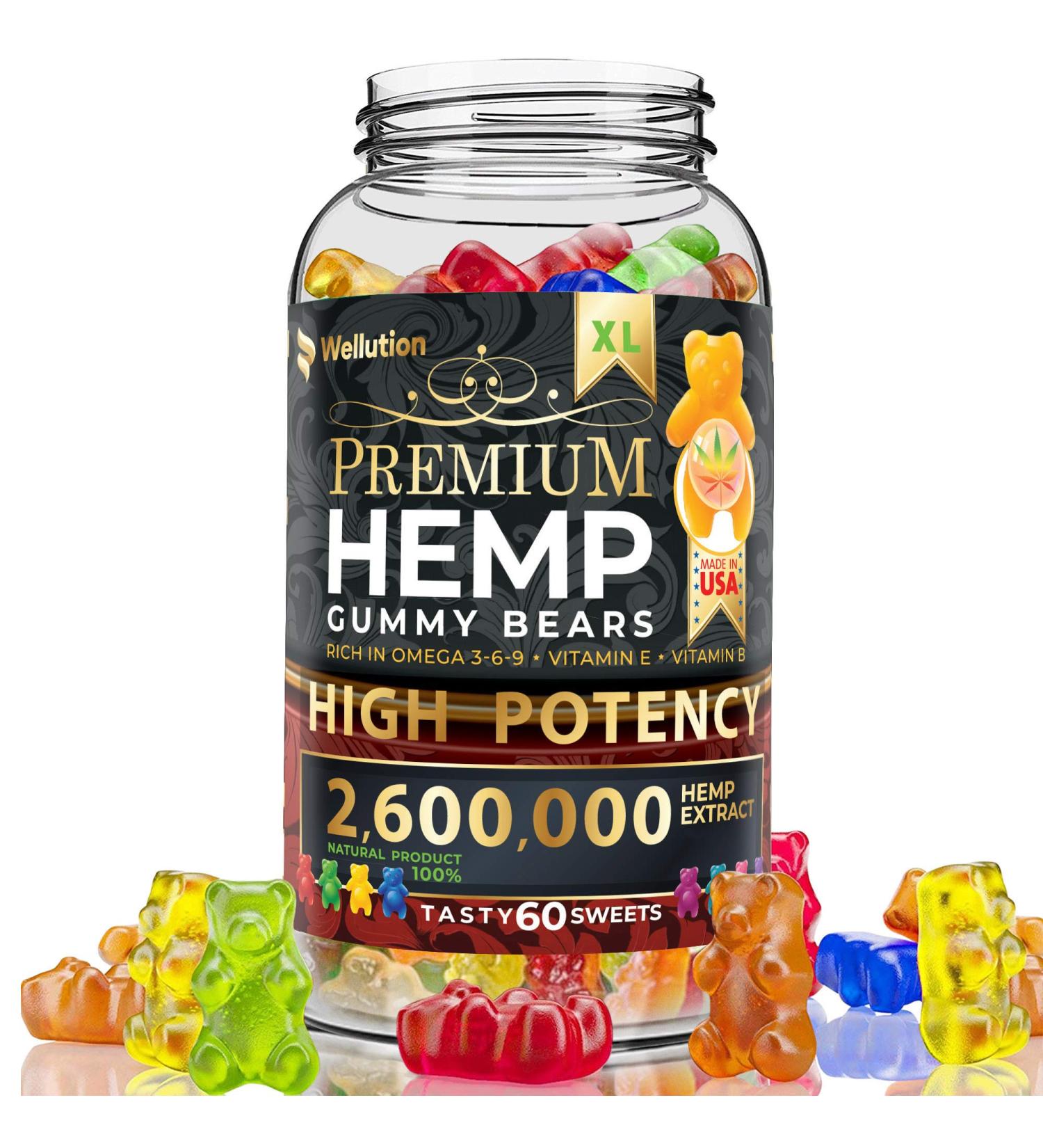 High Potency Wellution Hemp Gummies 2600000 XL - Fruity Gummy Bears with Hemp Oil for Stress & Inflammation Relief. Natural Hemp Candy for Sleep & Calm Mood - Buy Online on GoSupps.com