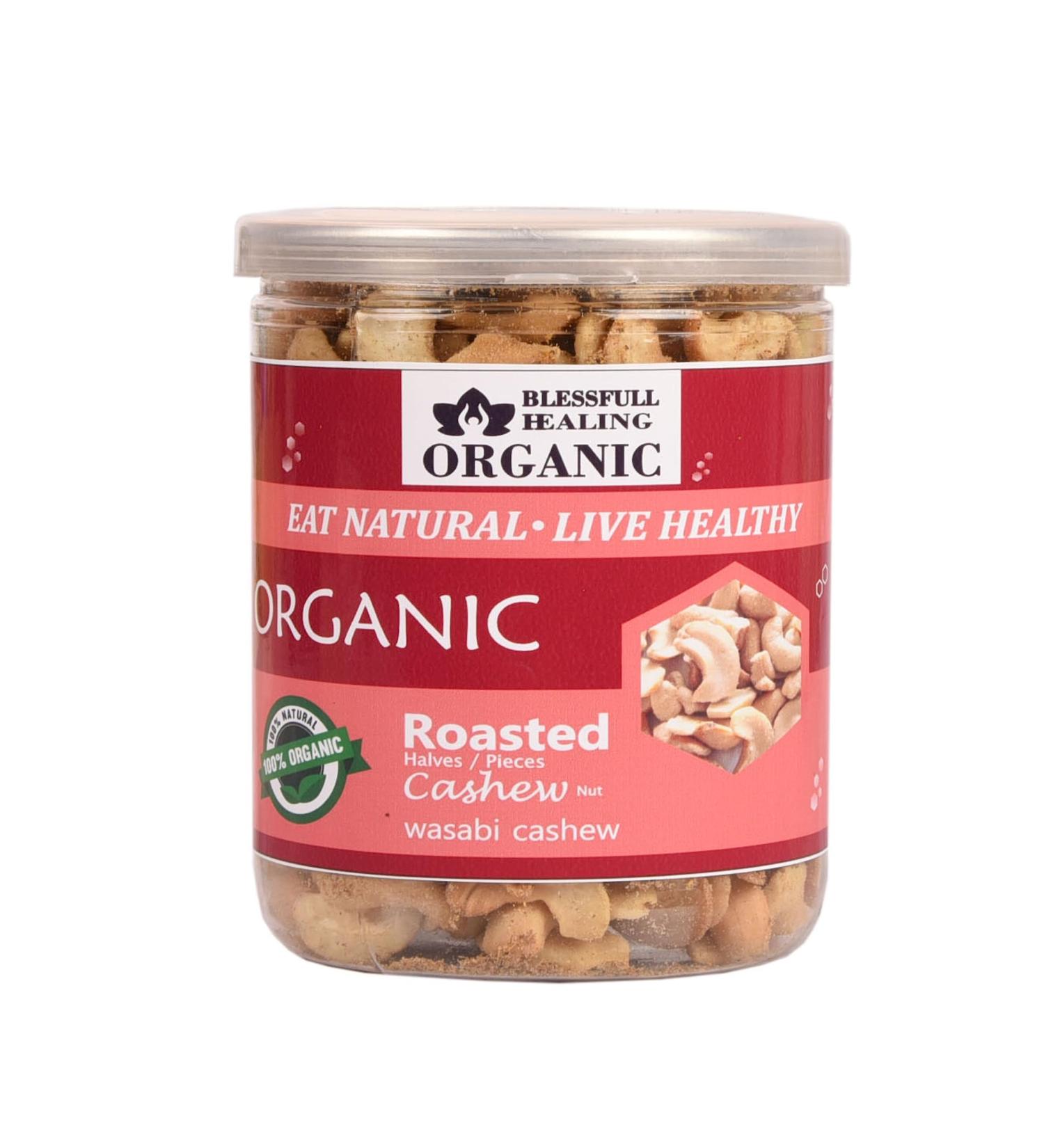 Blessfull Healing Organic Natural Vegan Wasabi Roasted Halves/Pieces Cashew Nuts Crunchy Kaju 250 Gram - Buy Online on GoSupps.com