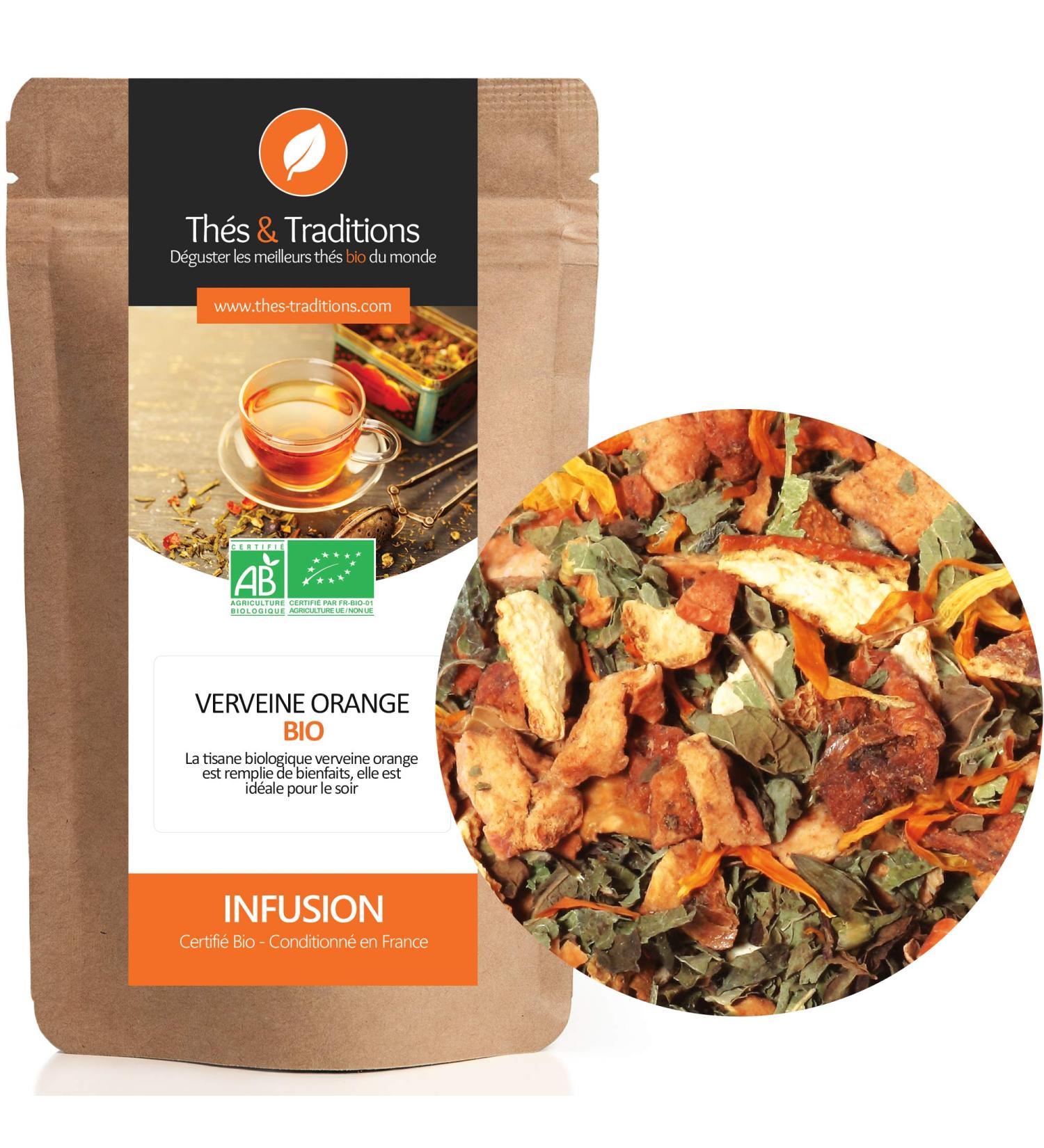  Th s & Traditions Organic Orange Verbena Herbal Tea | 100g Loose Leaf Bag | Certified Organic Agriculture  - Buy Online on GoSupps.com