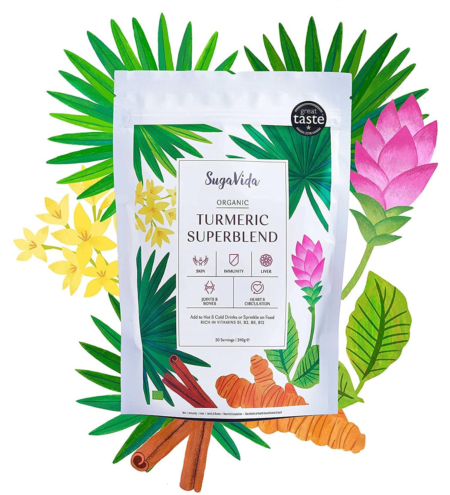SugaVida Organic Turmeric Superblend 240g | Triple-Strength Curcumin | Instant Golden Milk & Turmeric Latte | Ayurvedic Blend | Great Taste Award Winner - Buy Online on GoSupps.com