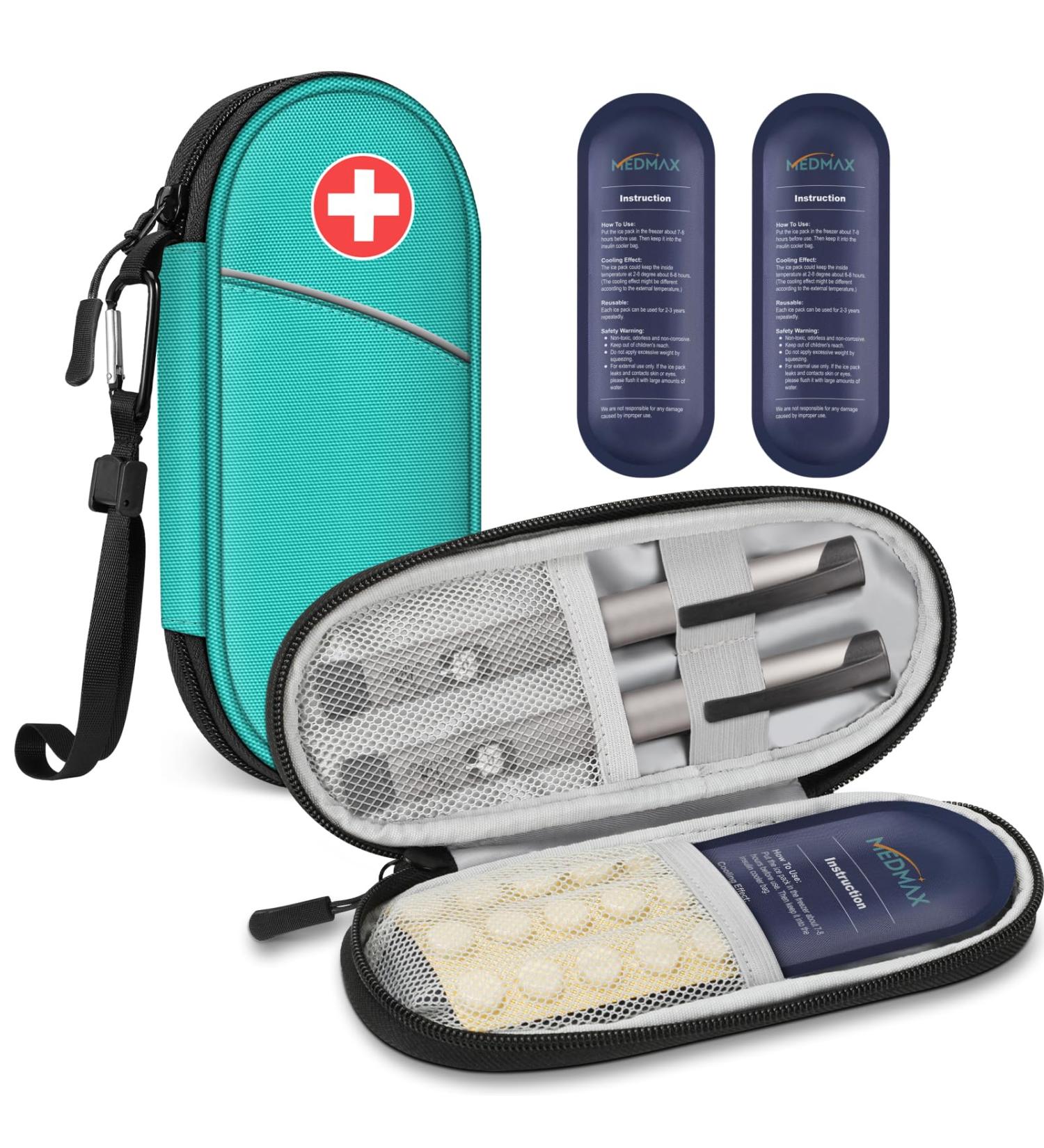 Medmax Insulin Cooling Bag - Portable Water-Repellent Bag with Cooling Packs for Diabetics | Insulin Pen & Accessories Cooler (Blue/Green) - Buy Online on GoSupps.com
