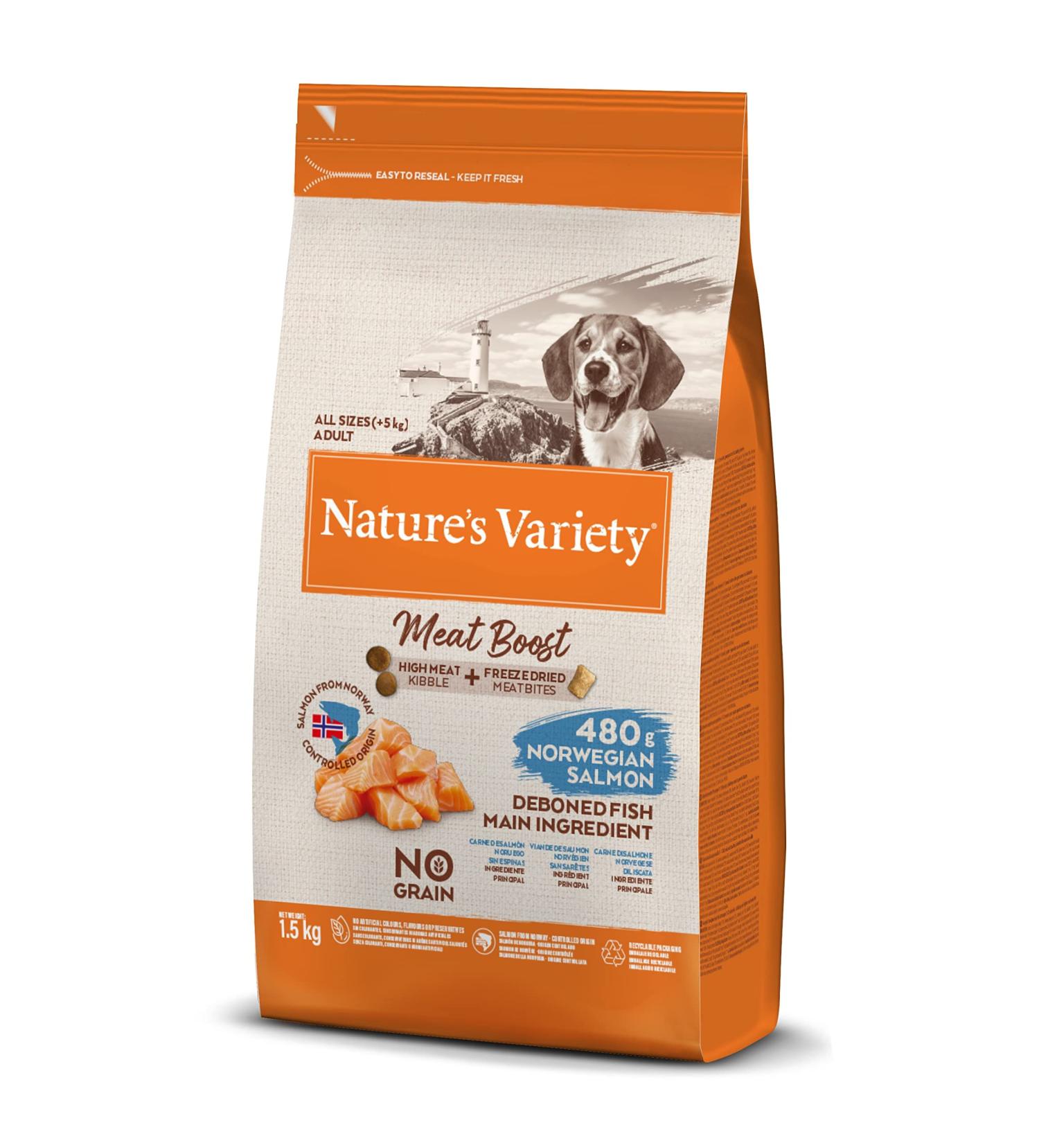 Nature's Variety Selected Meat Boost Adult Dog Food with Spineless Norwegian Salmon 1.5 kg 1 Unit - Buy Online on GoSupps.com