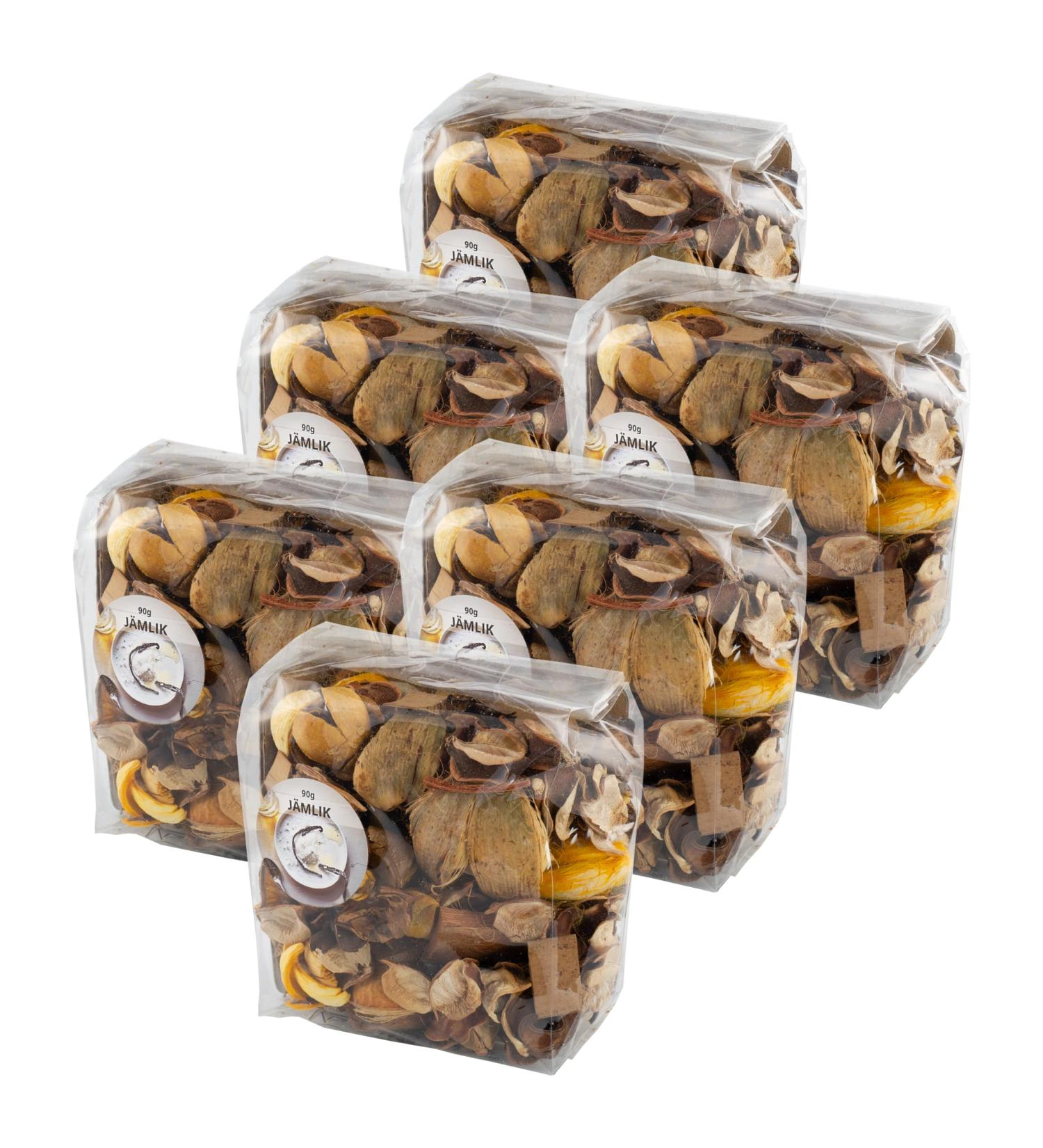 Ikea JAMLIK Vanilla Scented Potpourri Sweet Vanilla Warm Milk & Coconut Dried Aromatic Plant Parts - Set of 6 x 90g Bags