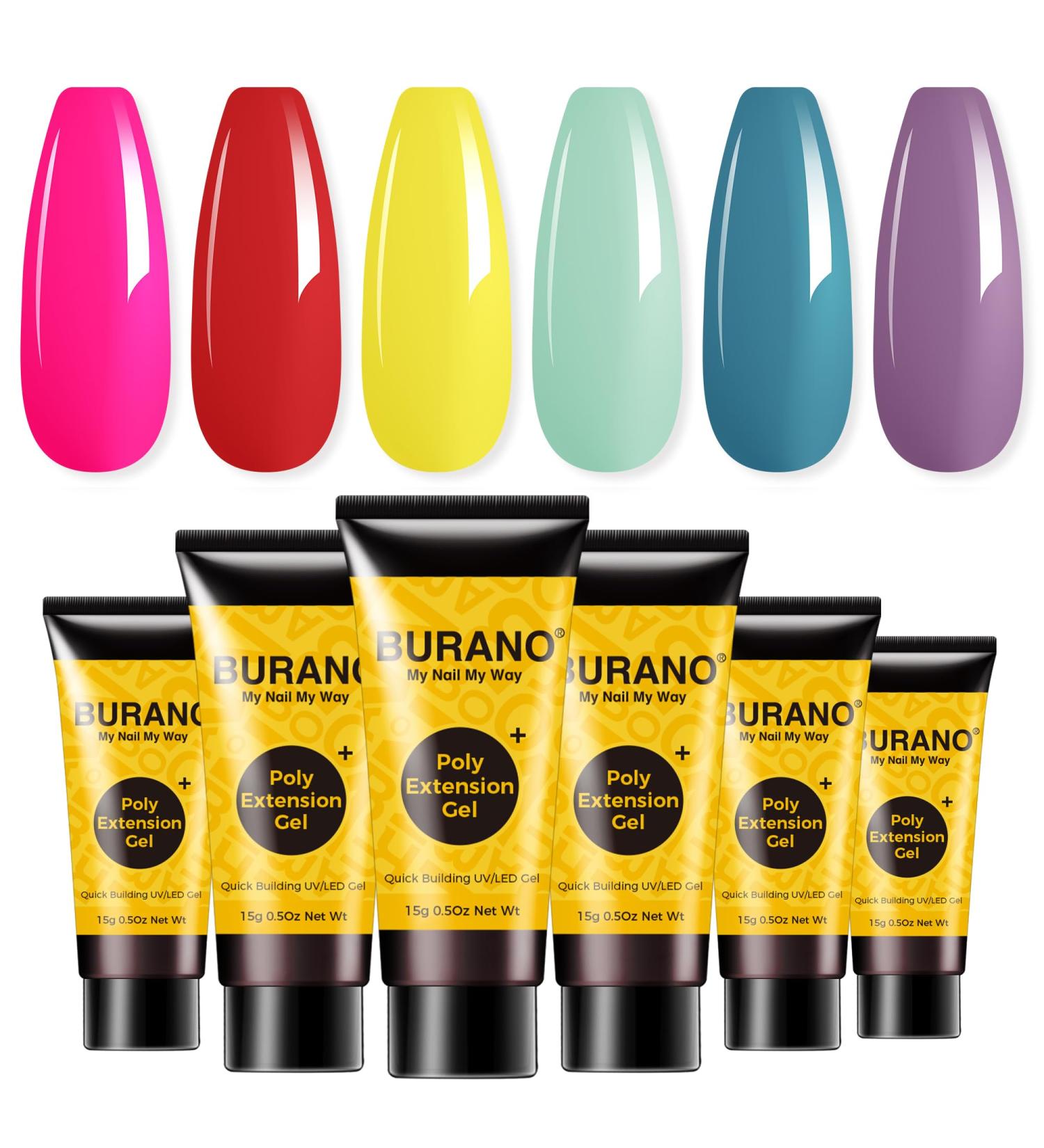 Burano Poly Extension Gel Nail Kit - 6 Neon Colors for DIY Nail Art - Beginner to Professional Poly Nails Builder Gel Set - Nail Art Gift - Buy Online on GoSupps.com