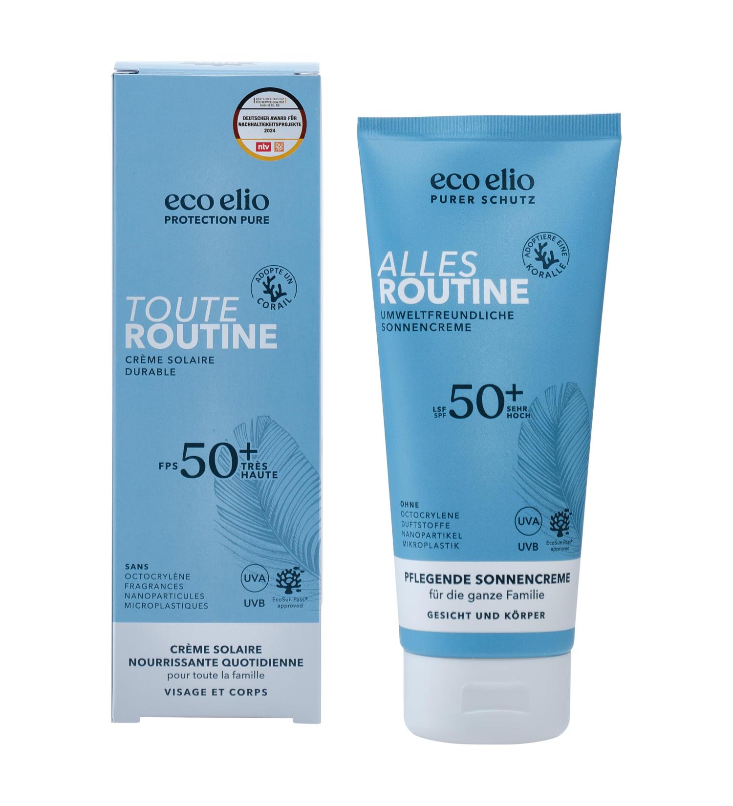 Eco Elio SPF 50+ Cr me Solaire co-responsable Durable 200ml "Toute Routine" I Sans Octocryl ne Microplastiques Parfum et Cosm tiques I Visage Toute routine 200ml - Buy Online on GoSupps.com