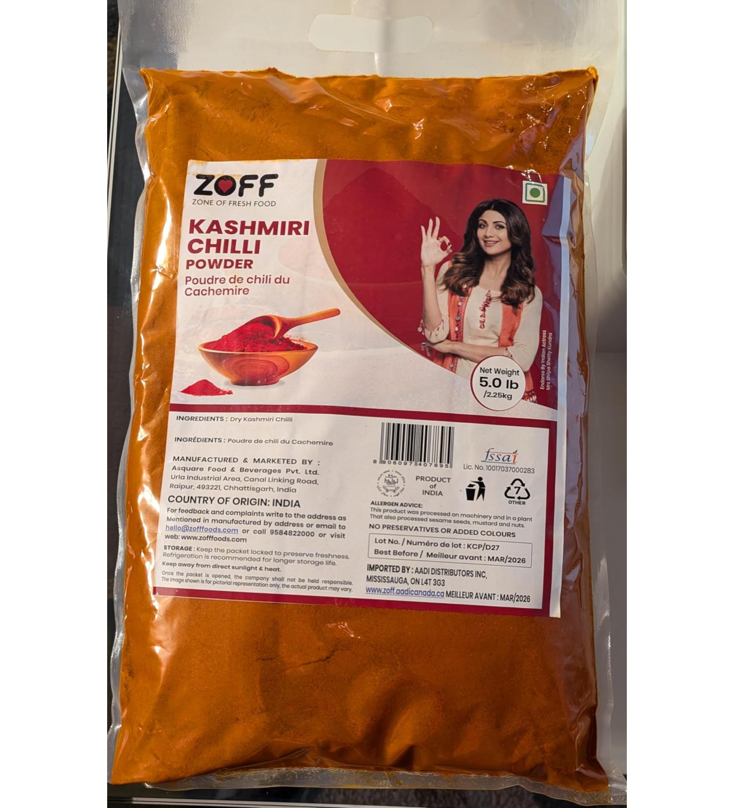 Zoff Kashmiri Chilli Powder (Deggi Mirch Low Heat) Ground Indian Spice 5 Lb All Natural | No Preservatives | Vegan | Kosher (5 Lb) - Buy Online on GoSupps.com