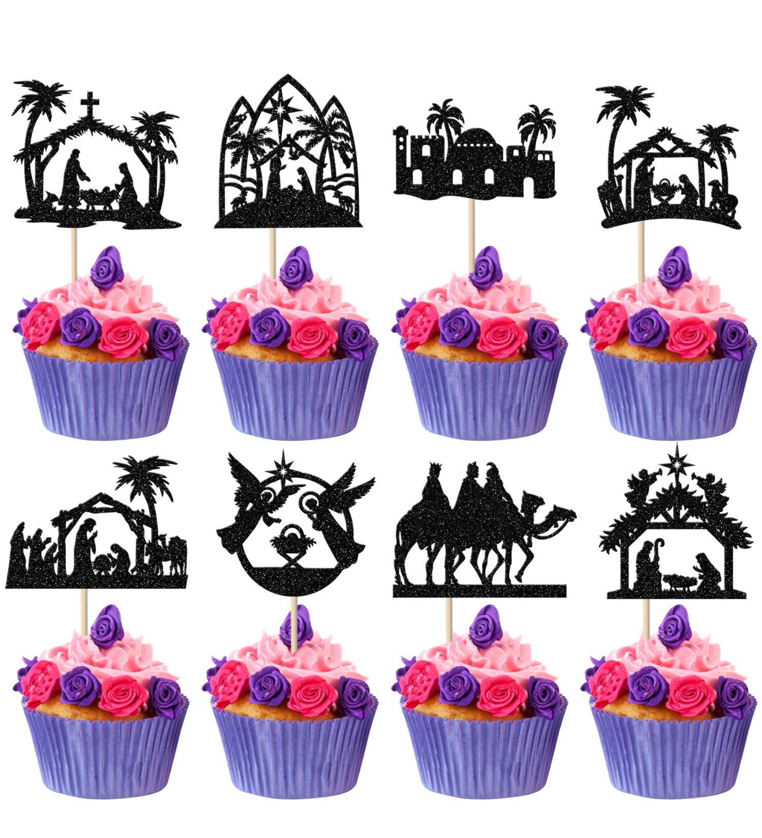 24 Pack Christmas Jesus Cupcake Toppers Jesus's Nativity Cupcake Picks Glitter Cross Cupcake Decorations for Merry Christmas Jesus's Birthday Holy Religious Party Cake Decorations Supplies Black 1-black - Buy Online on GoSupps.com