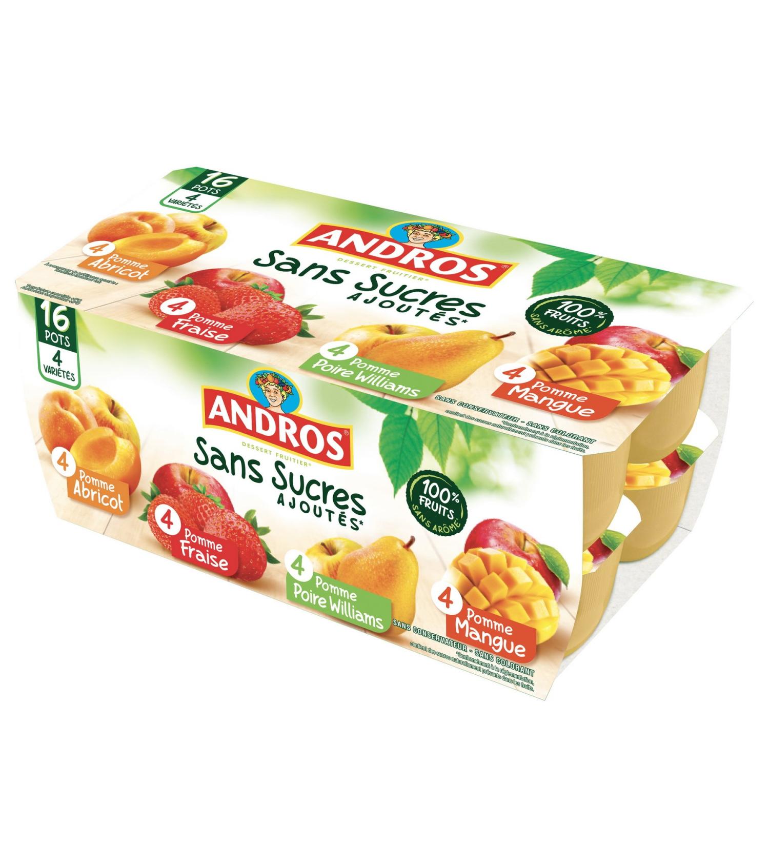Andros Fruit Dessert without Added Sugars Assorted, 16 x 100g