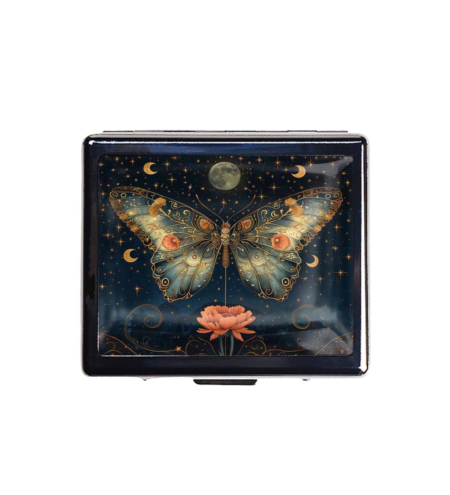 Chromed Shiny Silver 7-Day Pill Organizer with Mirror 8 Compartments | Cute Metal Pill Box for Travel & Home Butterfly Design - Buy Online on GoSupps.com