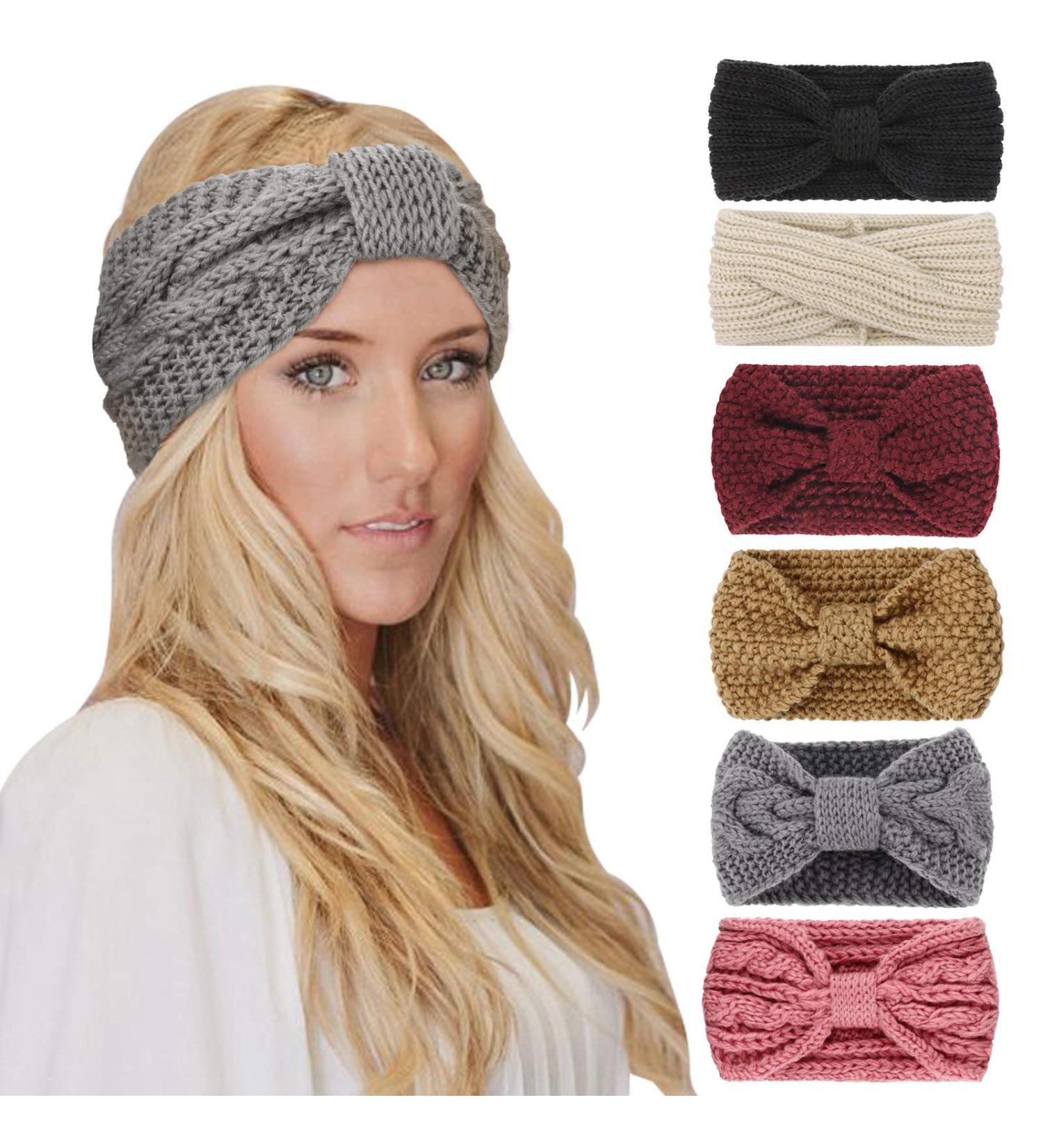 DRESHOW 6 Pieces Women Warm Knitted Headband Winter Ear Warmer Crochet Head Wraps Thick Cable Headband - Buy Online on GoSupps.com