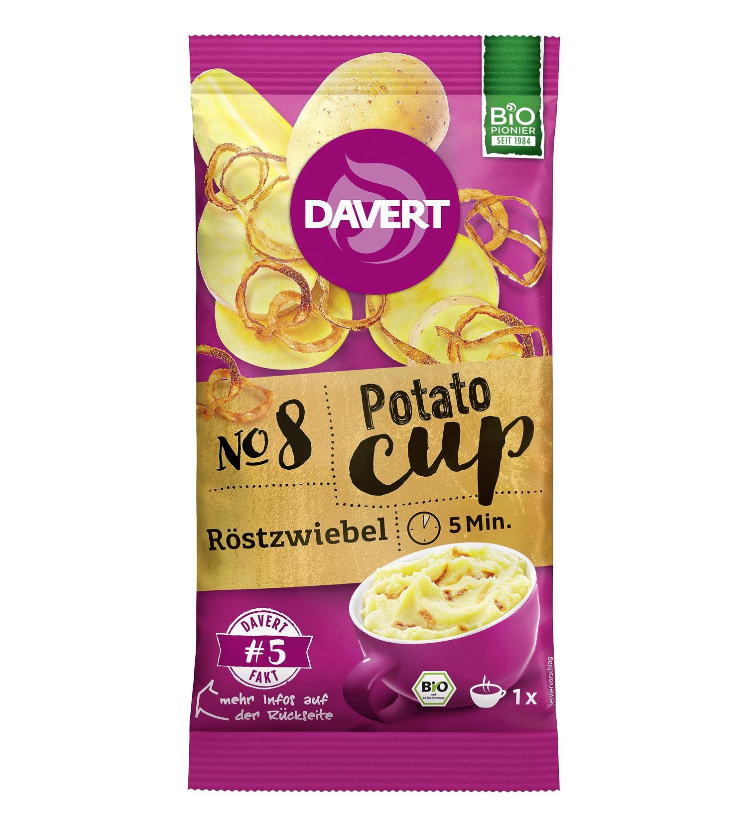 Davert Potato-Cup Roasted Onions 54g - Crispy Fried Onions in Creamy Mashed Potatoes | 100% Organic Quality - International Shipping Available - Buy Online on GoSupps.com