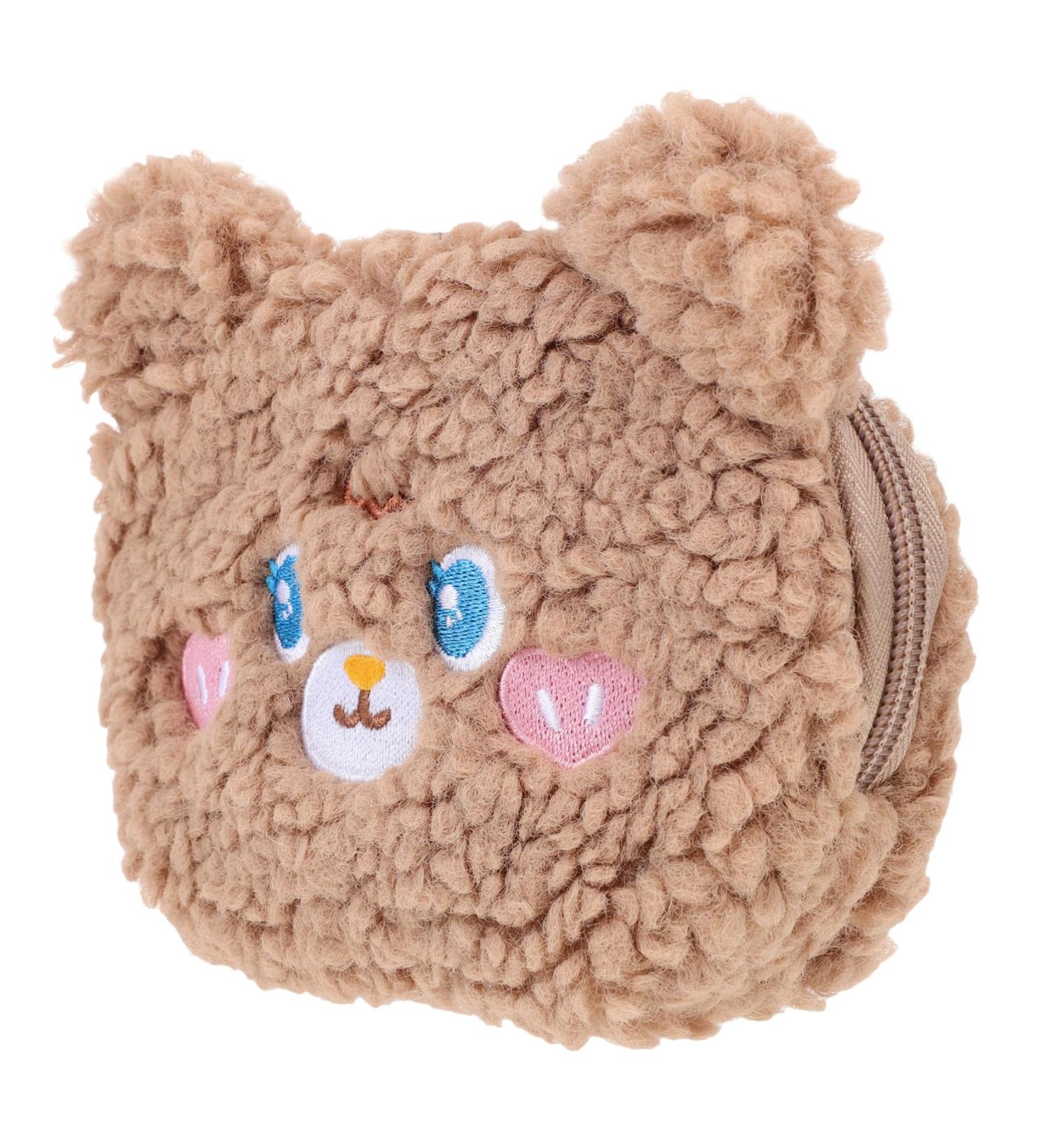 Plush Girl Wallet Mini Handbag Cosmetic Bag in Brown - Portable Money & Cosmetics Holder 15.5X12X5.5CM - Buy Online on GoSupps.com