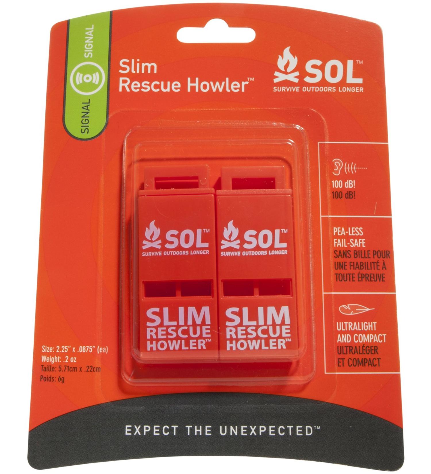S.O.L. Slim Rescue Howler Whistle (2-Pack) - Orange, Model AD0010 - Buy Online on GoSupps.com