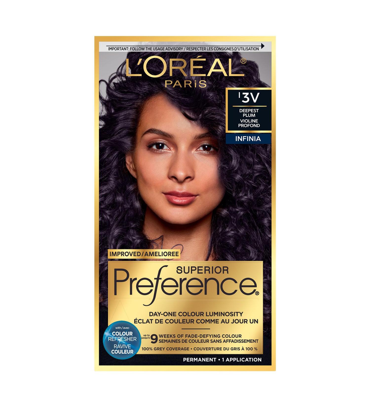 L Or al Paris Superior Preference 9 weeks of Luminous Fade-Defying Permanent Hair Dye 3V Deepest Plum 100% Grey Coverage 1 Hair Dye Kit (Packaging May Vary) Deepest Plum 1 Count ( Pack Of 1 ) - Buy Online on GoSupps.com