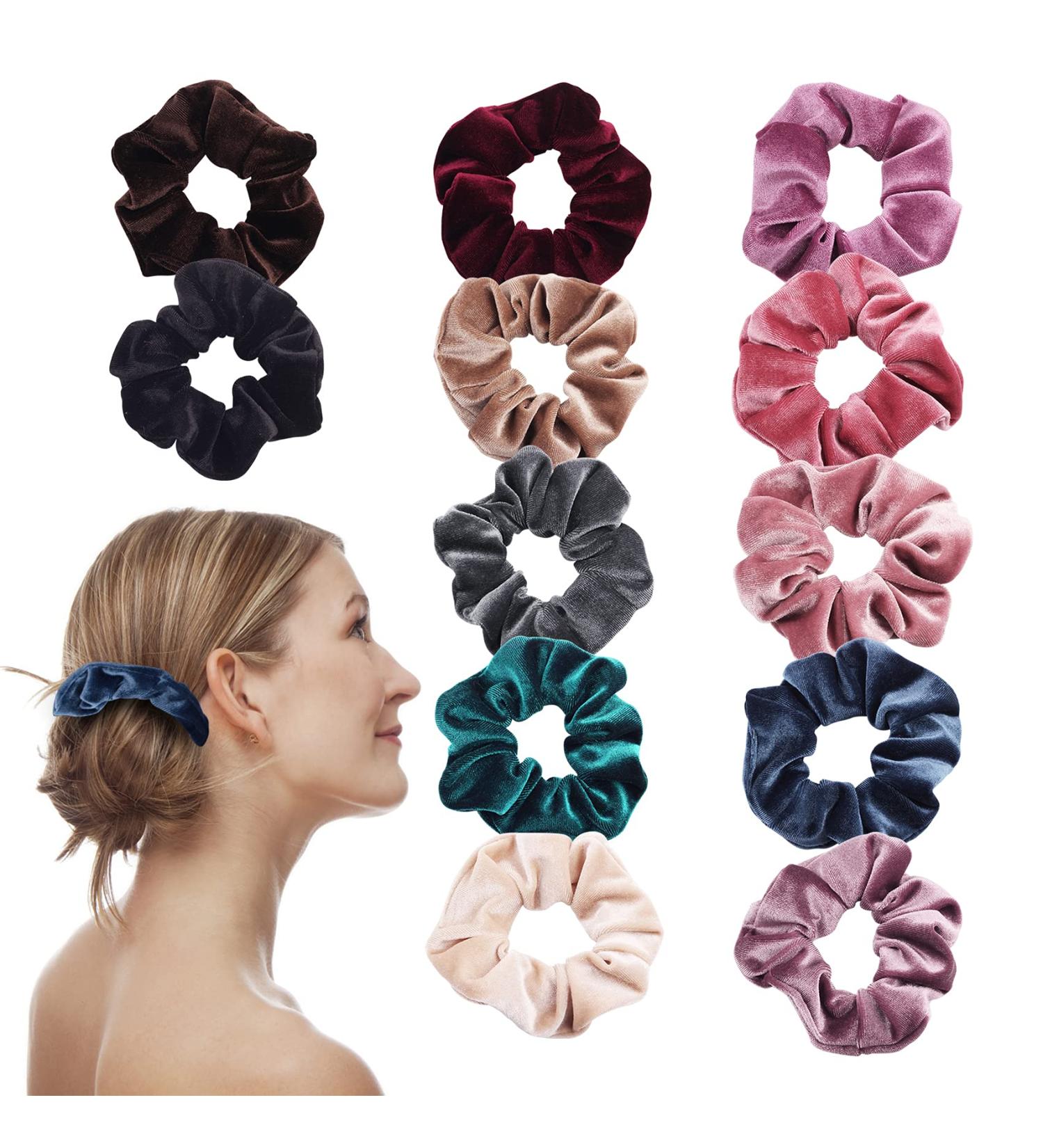 Fbbules 12-Piece Velvet Scrunchies Set | Colorful Elastic Hair Ties for Women & Girls | Best Hair Bands for Ponytails - Buy Online on GoSupps.com