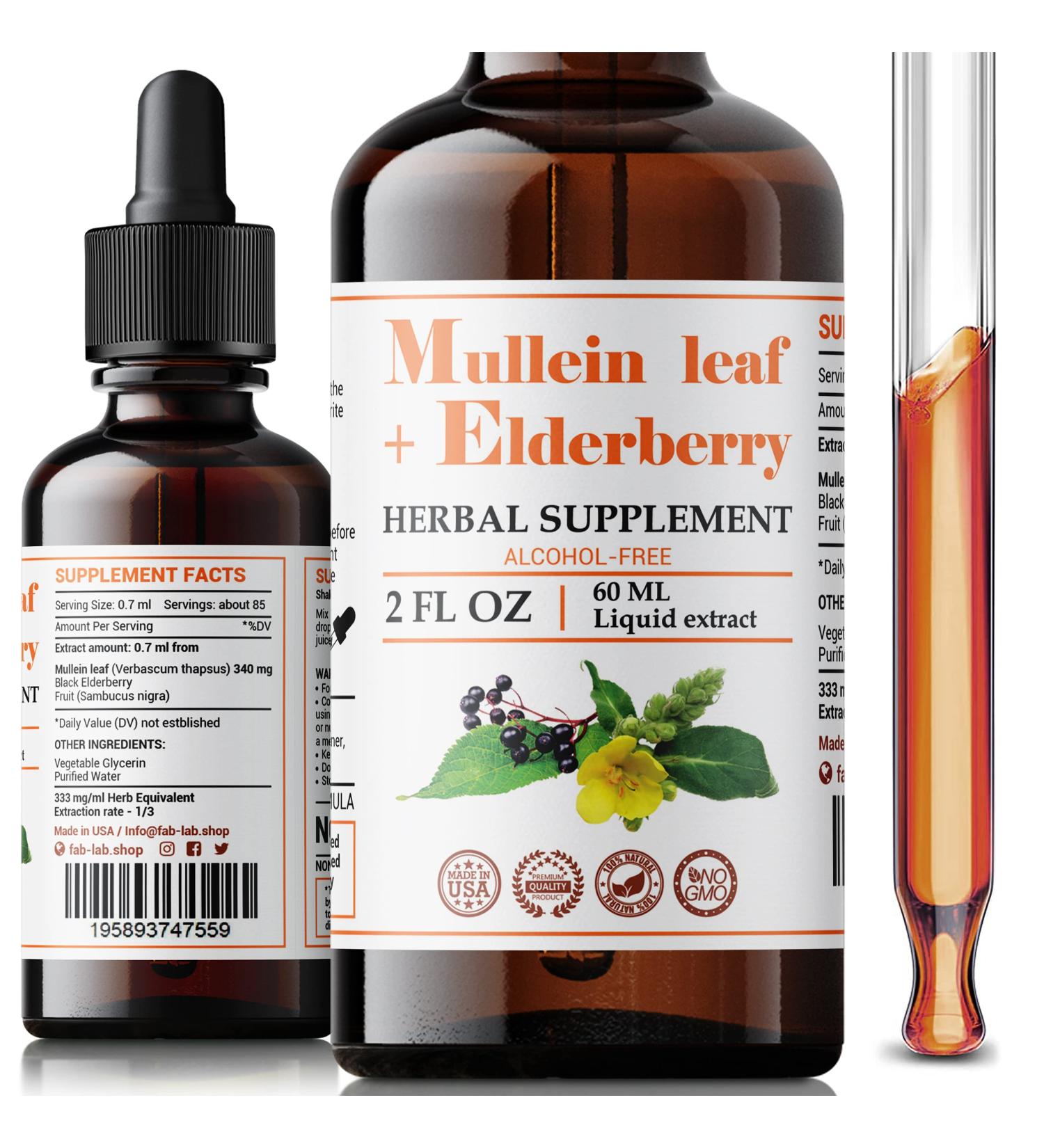 Organic Mullein Leaf & Elderberry Extract 2 fl oz - Supports Respiratory & Immune Health - Herbal Lung Cleanse Supplement - Buy Online on GoSupps.com