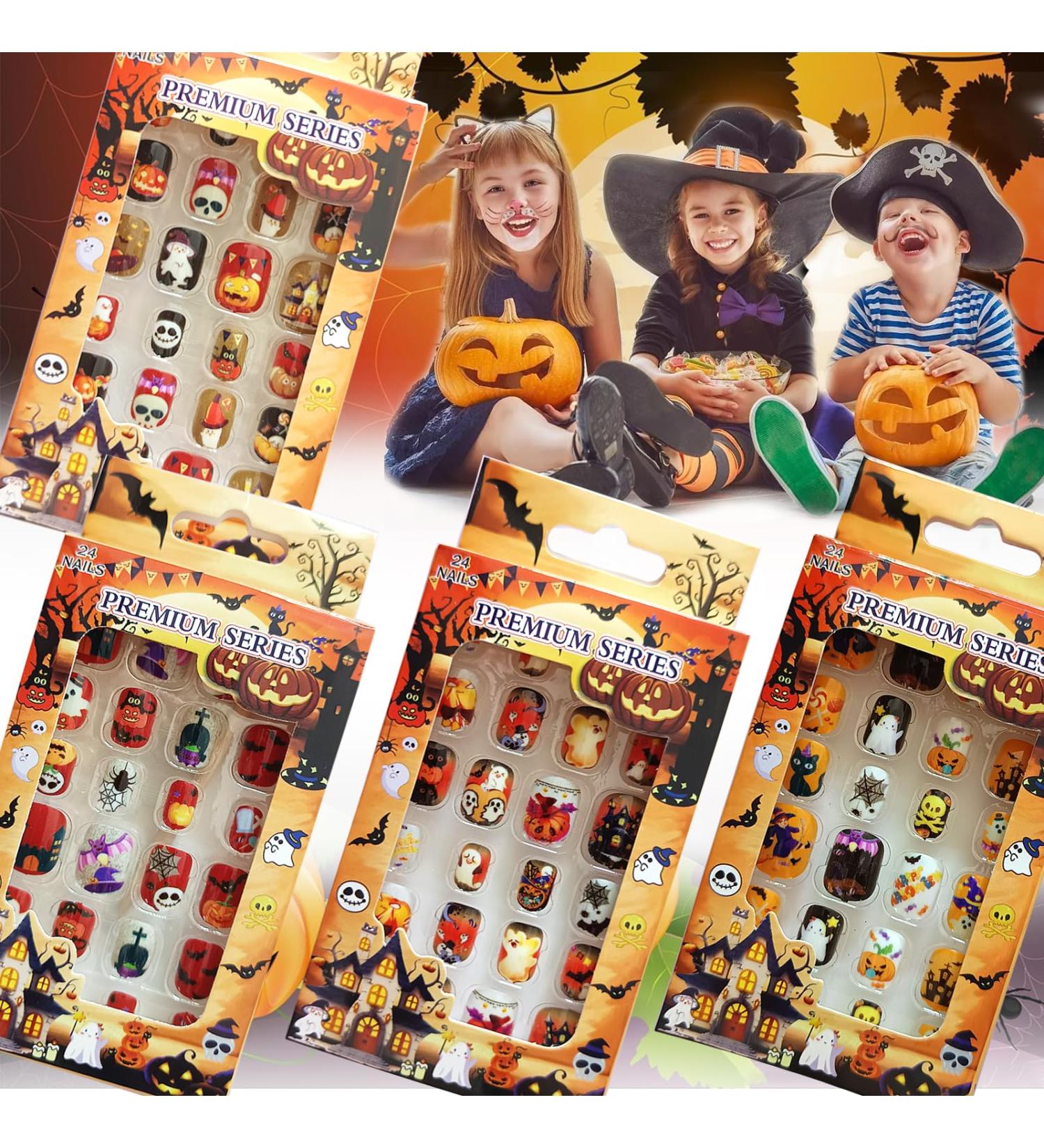 SEO Optimized Meta Title: "Halloween Press on False Nails for Kids - 96 pcs | Full Cover Fake Nails with Adhesive Tabs for Holiday Nail Art Decoration - Buy Online on GoSupps.com