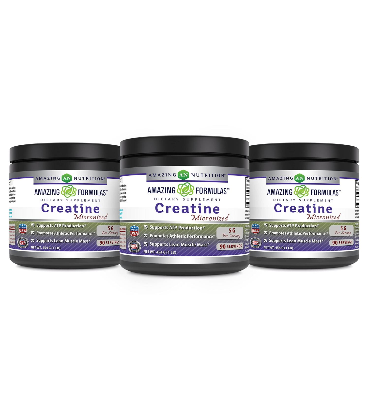 Amazing Formulas Micronized Creatine Monohydrate Supplement | 5000 Mg | Non-GMO | Gluten Free | Made in USA (1 Lb - 3 Pack Unflavored)