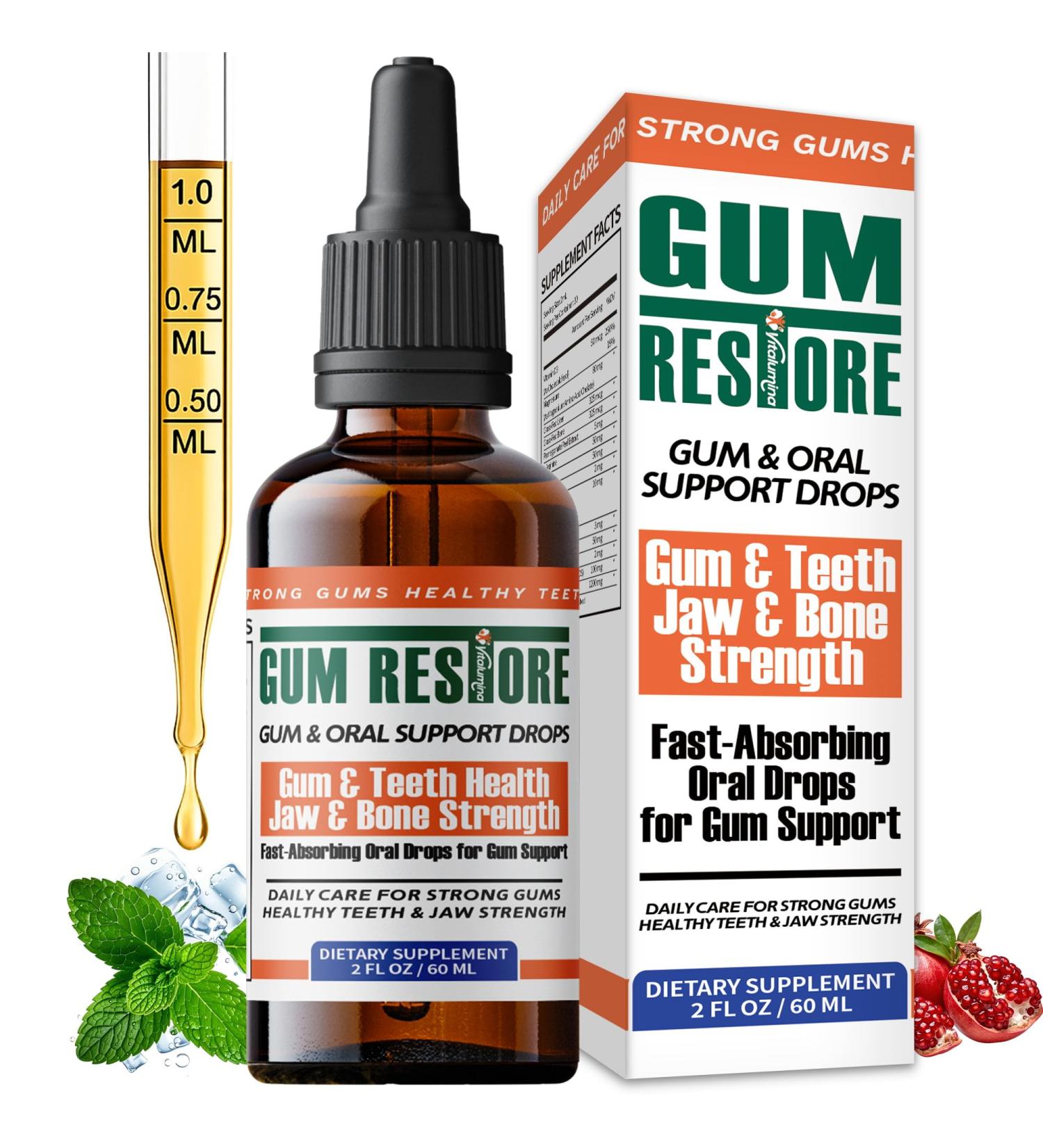 Gum Restore Drops Fresh Breath & Gum Support for Dry Mouth Stains & Gum Discomfort Herbal Oral Drops for Adults 60ML 2 Fl Oz (Pack of 1) - Buy Online on GoSupps.com