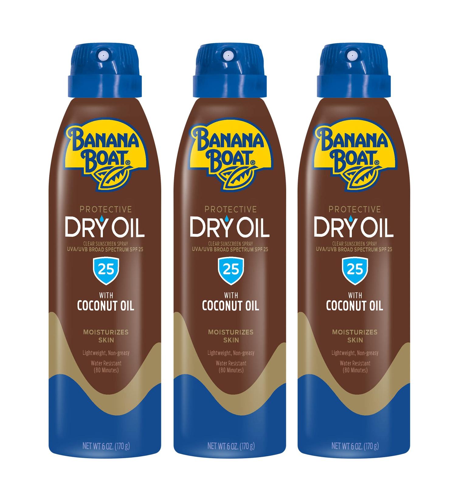 Banana Boat SPF 25 Clear Sunscreen Spray with Coconut Oil - Pack of 3 | Reef Friendly Dry Oil Formula - 6oz - Buy Online on GoSupps.com