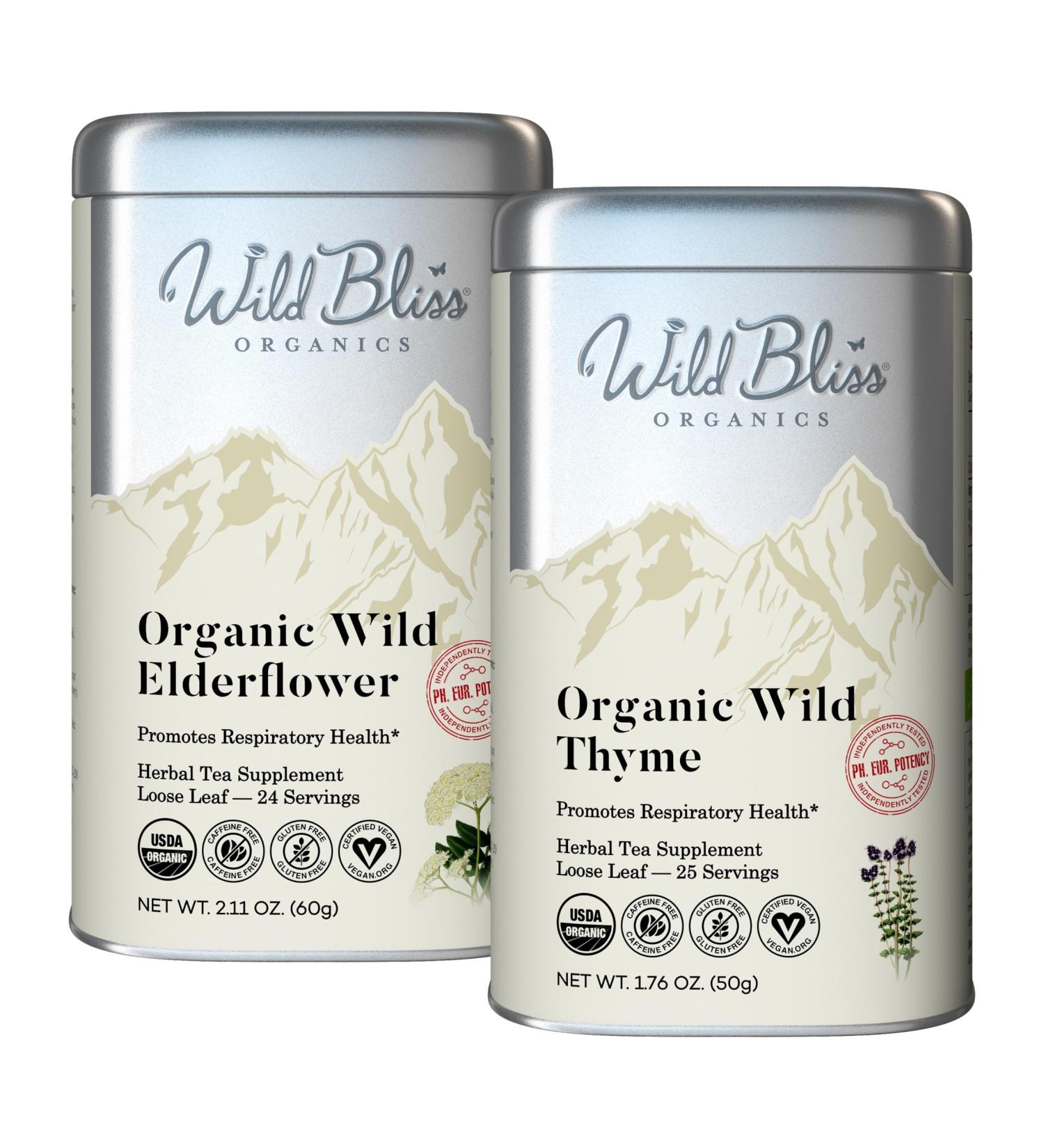 Respiratory and Bronchial Wellness Tea - Organic Wild Elderflower and Thyme Immune Support - 50 Servings - Buy Online on GoSupps.com