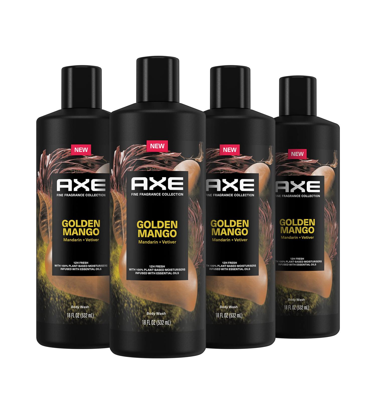 AXE Fine Fragrance Collection Golden Mango Body Wash for Men - 4 Count, 18 oz - Mango Mandarin and Vetiver Scent - Shower Gel for 12h Refreshing Experience - Buy Online on GoSupps.com