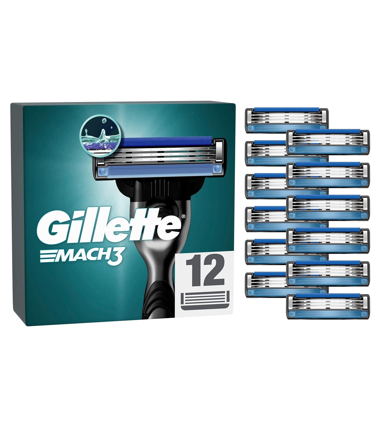 Gillette Mach3 Razor Blades - 12 Replacement Blades for Men | 3-Fold Blade System | Wet Razors - Buy Online on GoSupps.com